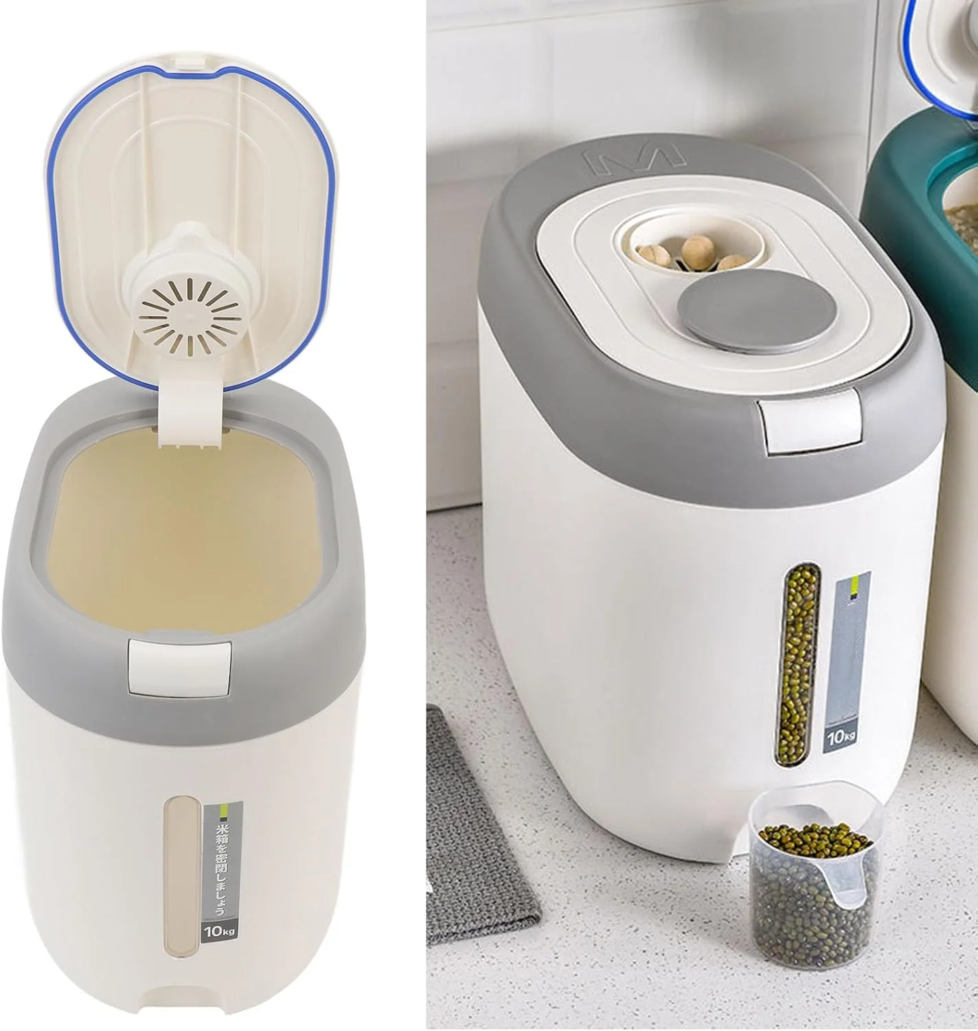 ظرف نگهداری برنج Luocute، ظرف برنج 10 کیلوگرمی، مخزن نگهداری مواد غذایی خشک با درب، سطل نگهداری غلات با درب فشاری ضد رطوبت با ظرفیت بزرگ برای آرد غلات برنج غذای حیوانات خانگی