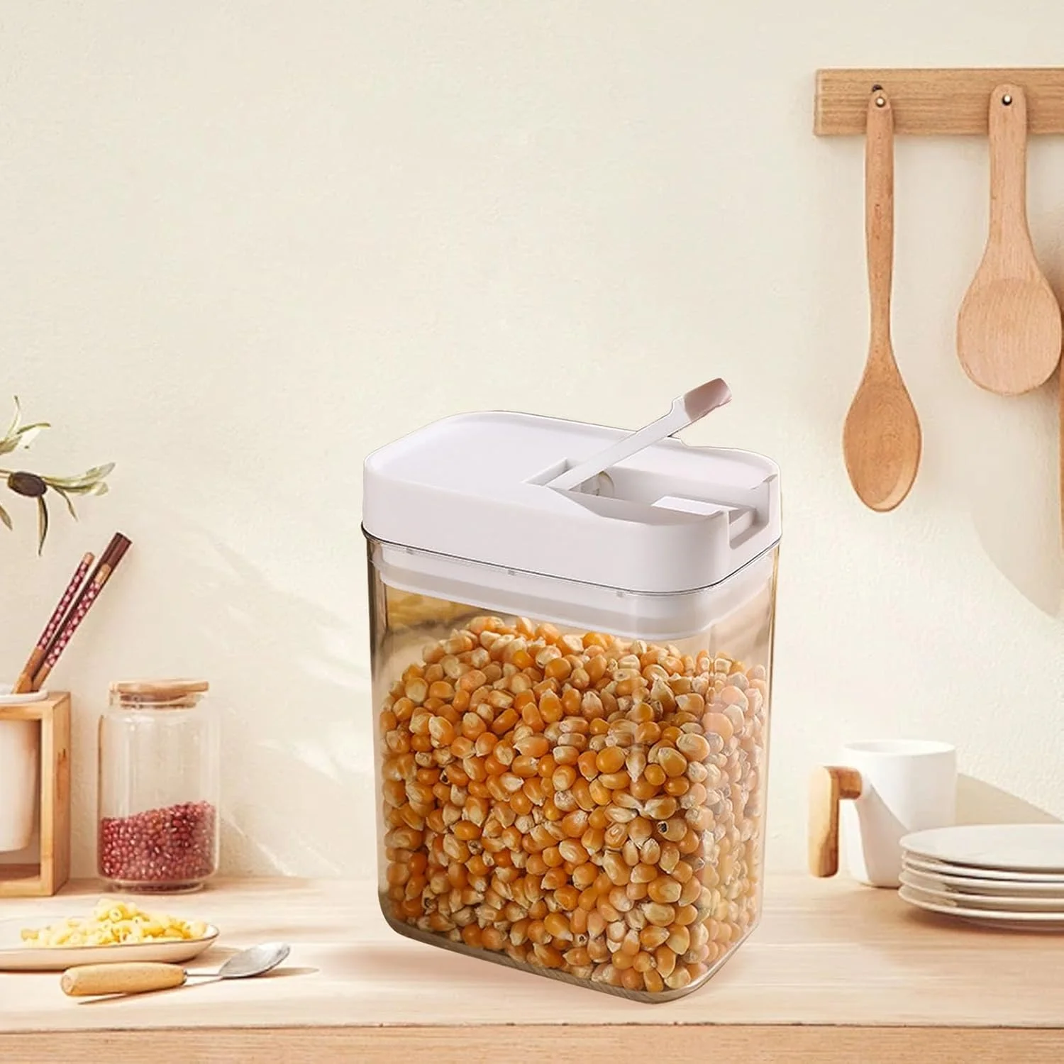 ظرف نگهداری مواد غذایی یوسات با حجم 800 میلی لیتر، پلاستیکی، شفاف، قابل چیدن، درب دار، مناسب برای نگهداری غلات، برنج، و سازماندهی آشپزخانه