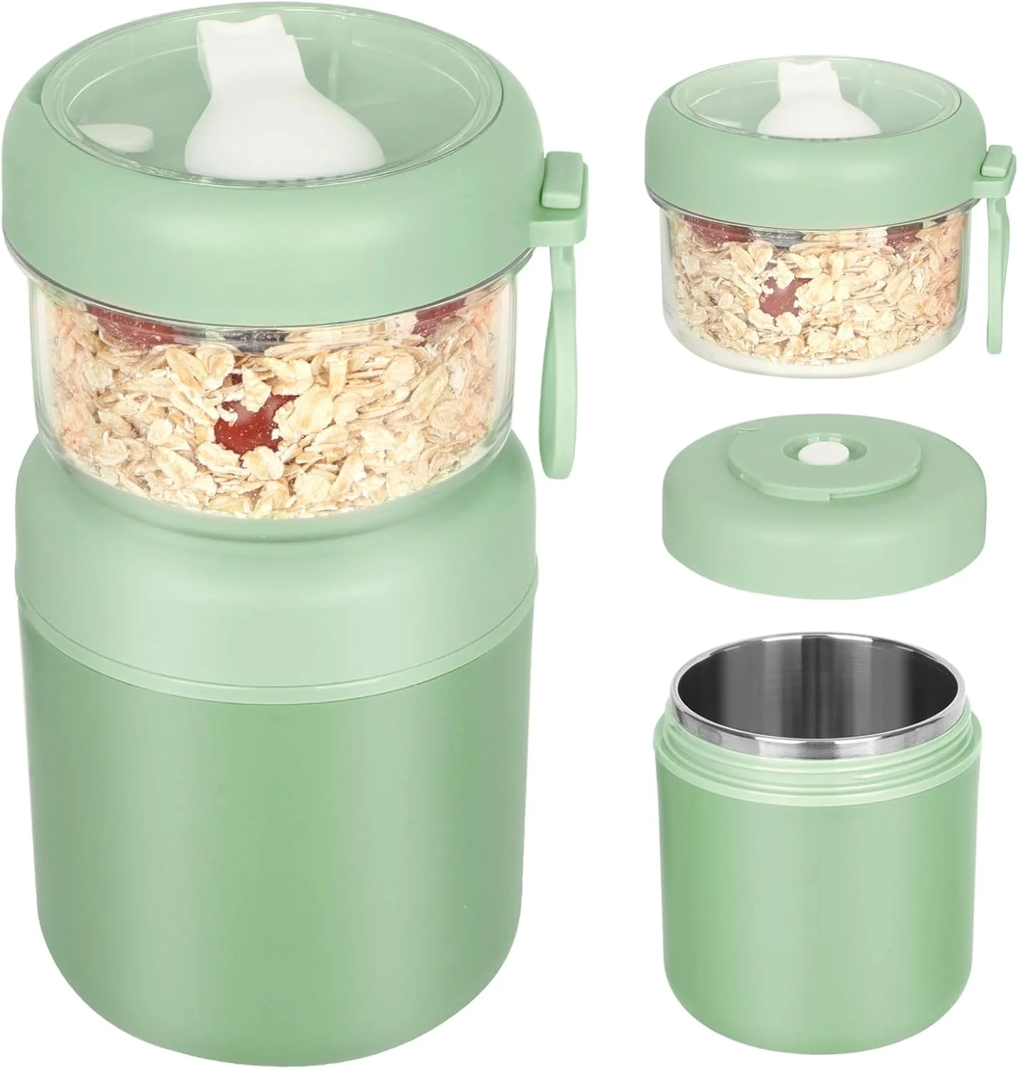 لیوان غلات بزرگ استیل ضد زنگ JASTOO، لیوان ماست 530 میلی لیتر + 330 میلی لیتر، جعبه ناهار قابل حمل ضد نشت، جعبه ناهار ماست سالاد برنج (سبز) لیوان غلات بزرگ استیل ضد زنگ JASTOO، لیوان ماست 530 میلی لیتر + 330 میلی لیتر، جعبه ناهار قابل حمل ضد نشت، جعبه ناهار ماست سالاد برنج (سبز)