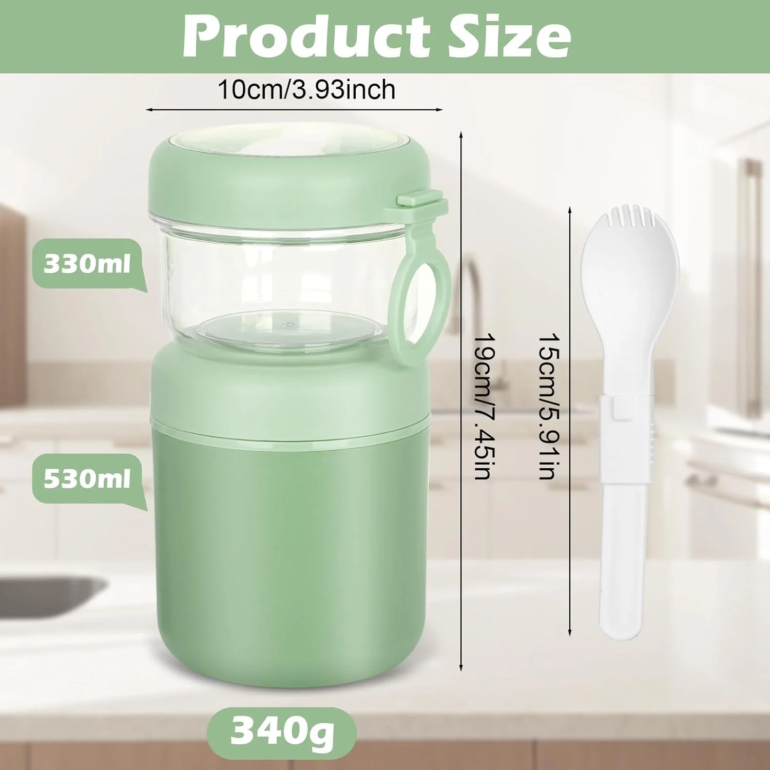 لیوان غلات بزرگ استیل ضد زنگ JASTOO، لیوان ماست 530 میلی لیتر + 330 میلی لیتر، جعبه ناهار قابل حمل ضد نشت، جعبه ناهار ماست سالاد برنج (سبز) لیوان غلات بزرگ استیل ضد زنگ JASTOO، لیوان ماست 530 میلی لیتر + 330 میلی لیتر، جعبه ناهار قابل حمل ضد نشت، جعبه ناهار ماست سالاد برنج (سبز)