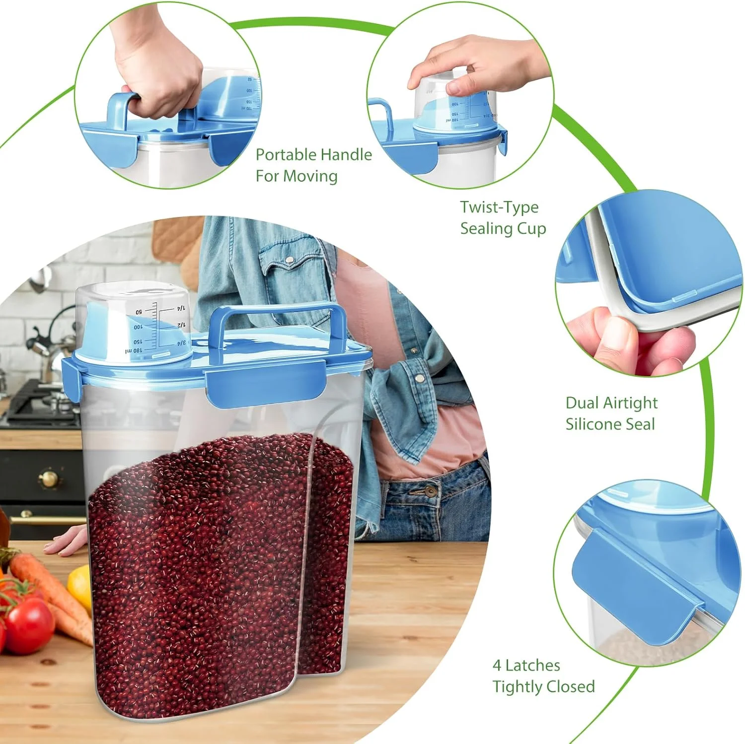 ظرف نگهداری برنج Viretec، ظرف دربسته 2.5 تا 5 کیلوگرمی مواد غذایی خشک، ظرف غذای سگ و گربه، سطل پلاستیکی شفاف بدون BPA برای آشپزخانه و انبار برای جو دوسر، غلات، پاستا، آرد، بسته 2 عددی آبی ظرف نگهداری برنج Viretec، ظرف دربسته 2.5 تا 5 کیلوگرمی مواد غذایی خشک، ظرف غذای سگ و گربه، سطل پلاستیکی شفاف بدون BPA برای آشپزخانه و انبار برای جو دوسر، غلات، پاستا، آرد، بسته 2 عددی آبی