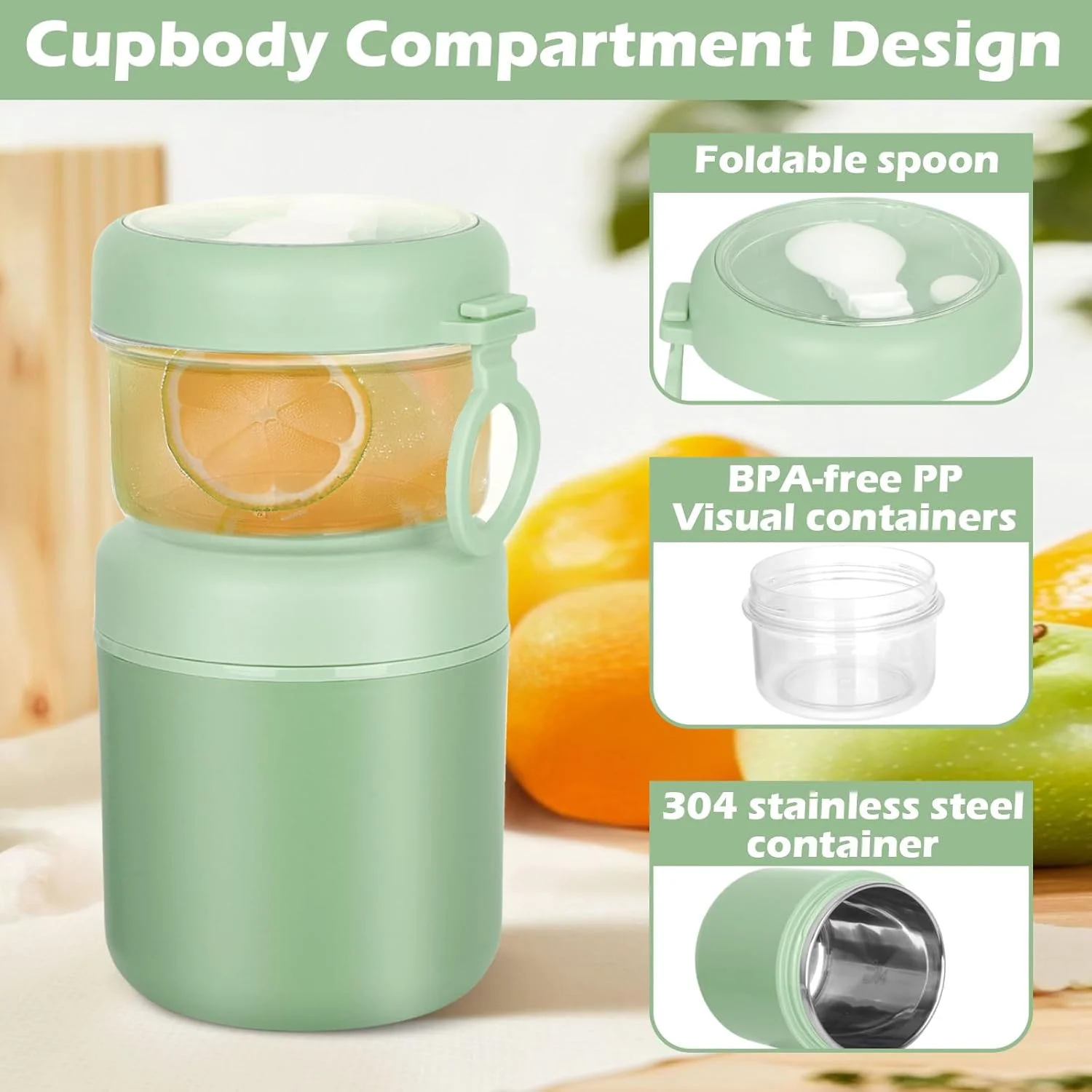 لیوان غلات بزرگ استیل ضد زنگ JASTOO، لیوان ماست 530 میلی لیتر + 330 میلی لیتر، جعبه ناهار قابل حمل ضد نشت، جعبه ناهار ماست سالاد برنج (سبز) لیوان غلات بزرگ استیل ضد زنگ JASTOO، لیوان ماست 530 میلی لیتر + 330 میلی لیتر، جعبه ناهار قابل حمل ضد نشت، جعبه ناهار ماست سالاد برنج (سبز)