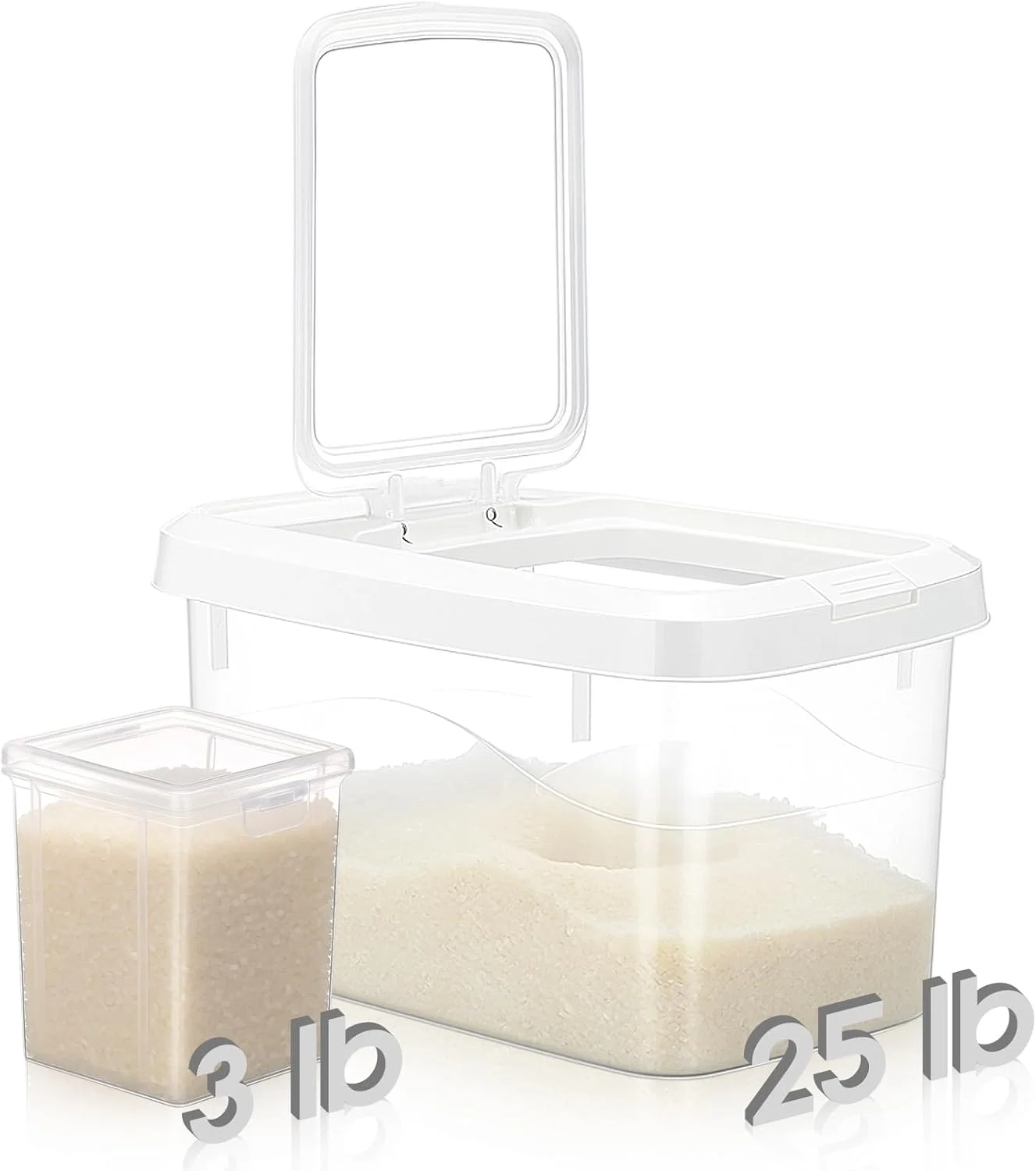 مجموعه ظروف نگهداری برنج LemonRoad شامل یک ظرف 11 کیلویی و یک ظرف 1.3 کیلویی، ظرف پخش کننده آرد با درب های محکم، ظرف غذای سگ و گربه، حلقه سیلیکونی و ضد رطوبت، سطل سازمان دهنده آشپزخانه برای غلات