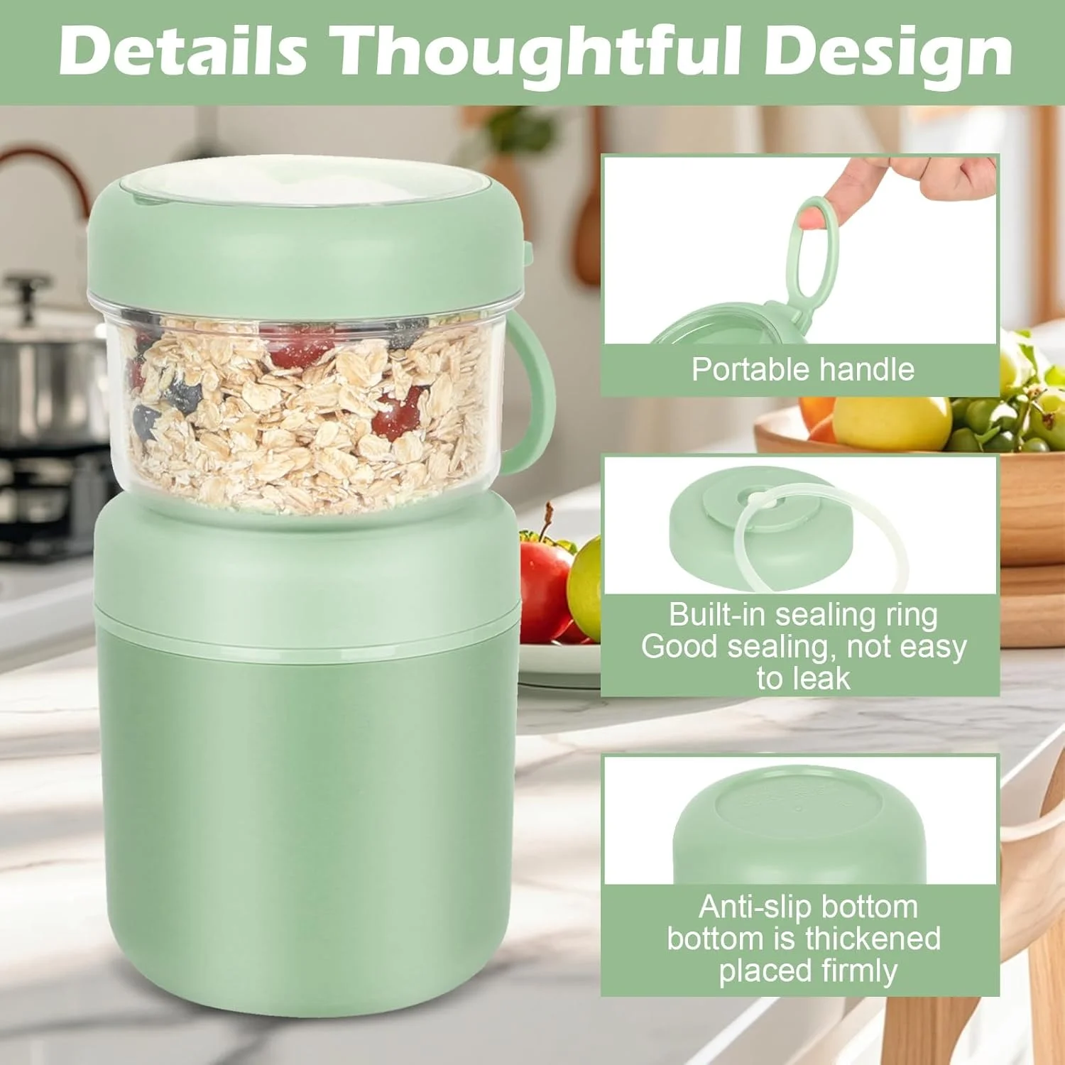 لیوان غلات بزرگ استیل ضد زنگ JASTOO، لیوان ماست 530 میلی لیتر + 330 میلی لیتر، جعبه ناهار قابل حمل ضد نشت، جعبه ناهار ماست سالاد برنج (سبز) لیوان غلات بزرگ استیل ضد زنگ JASTOO، لیوان ماست 530 میلی لیتر + 330 میلی لیتر، جعبه ناهار قابل حمل ضد نشت، جعبه ناهار ماست سالاد برنج (سبز)