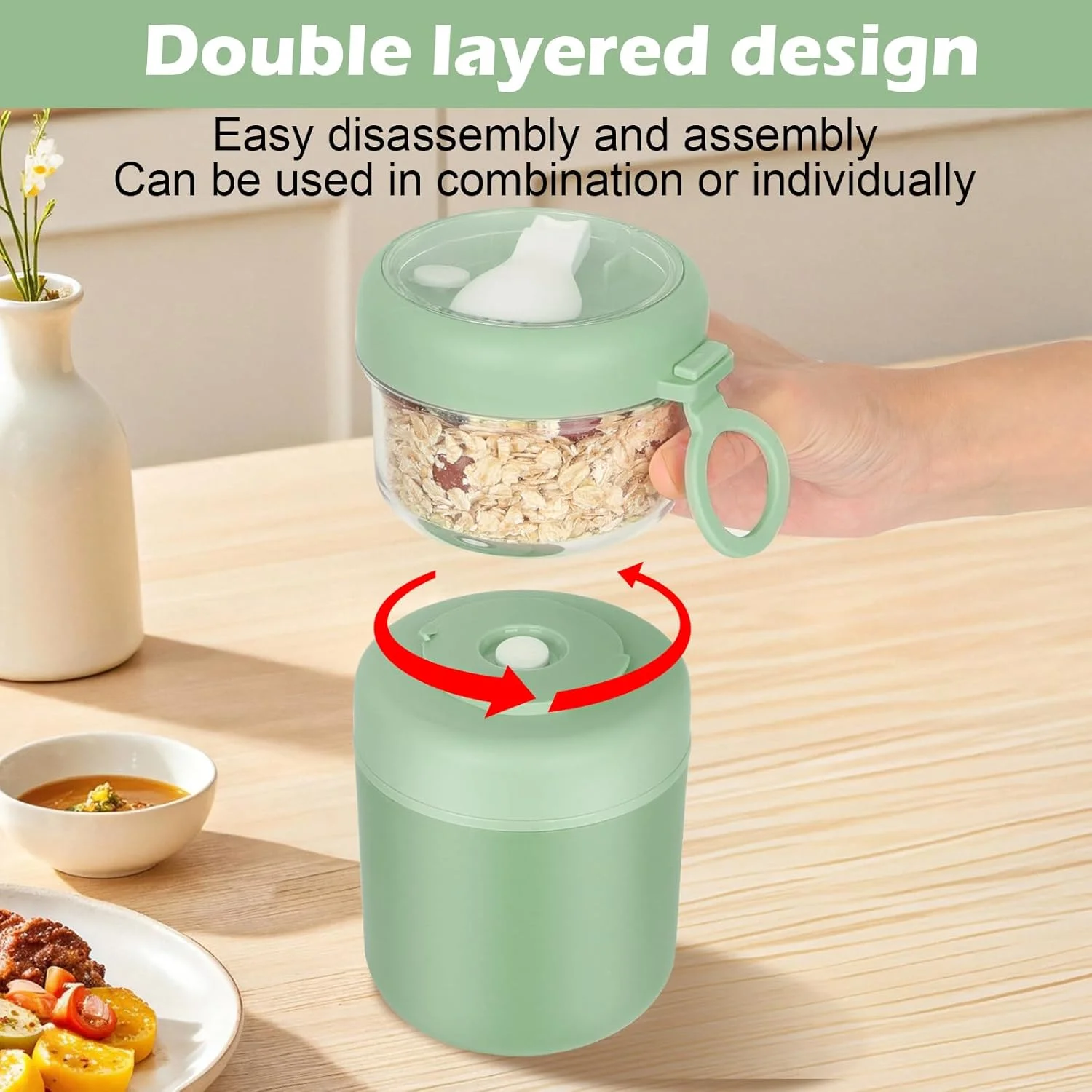 لیوان غلات بزرگ استیل ضد زنگ JASTOO، لیوان ماست 530 میلی لیتر + 330 میلی لیتر، جعبه ناهار قابل حمل ضد نشت، جعبه ناهار ماست سالاد برنج (سبز) لیوان غلات بزرگ استیل ضد زنگ JASTOO، لیوان ماست 530 میلی لیتر + 330 میلی لیتر، جعبه ناهار قابل حمل ضد نشت، جعبه ناهار ماست سالاد برنج (سبز)