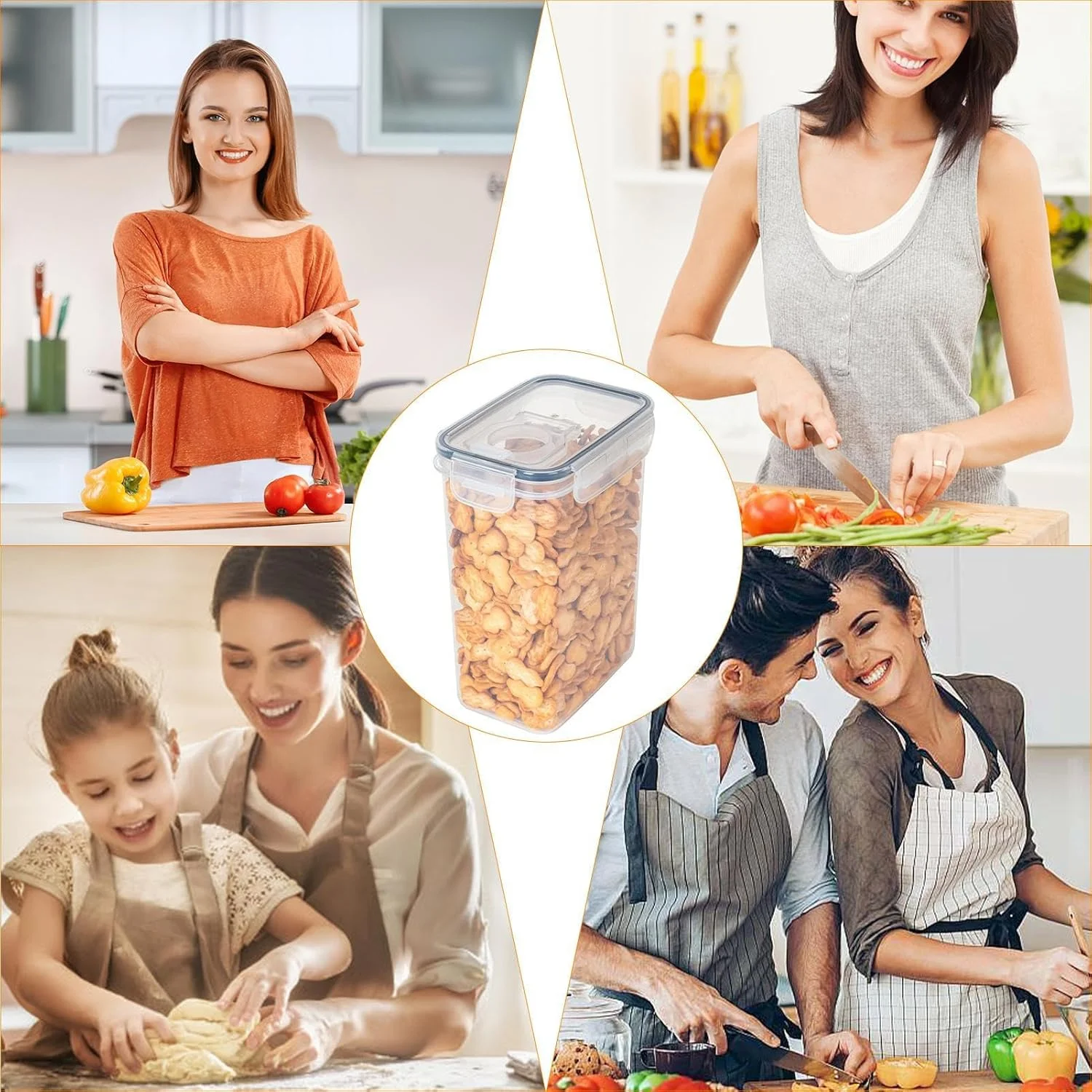 ظرف نگهداری غلات برای انبار - محفظه سازمان دهنده مواد غذایی خشک آشپزخانه با درب | ظروف نگهداری مواد غذایی شفاف و بدون هوا برای شکر، غلات، تنقلات، برنج، آجیل، بیسکویت