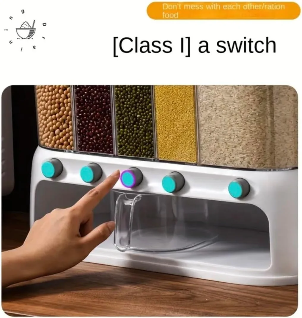 ظرف نگهدارنده مواد غذایی خشک چند محفظه ای، مخزن ذخیره غلات، برنج و حبوبات 5 قسمتی با پیمانه اندازه گیری - سازمان دهنده آشپزخانه با قابلیت نگهداری هوا ظرف نگهدارنده مواد غذایی خشک چند محفظه ای، مخزن ذخیره غلات، برنج و حبوبات 5 قسمتی با پیمانه اندازه گیری - سازمان دهنده آشپزخانه با قابلیت نگهداری هوا