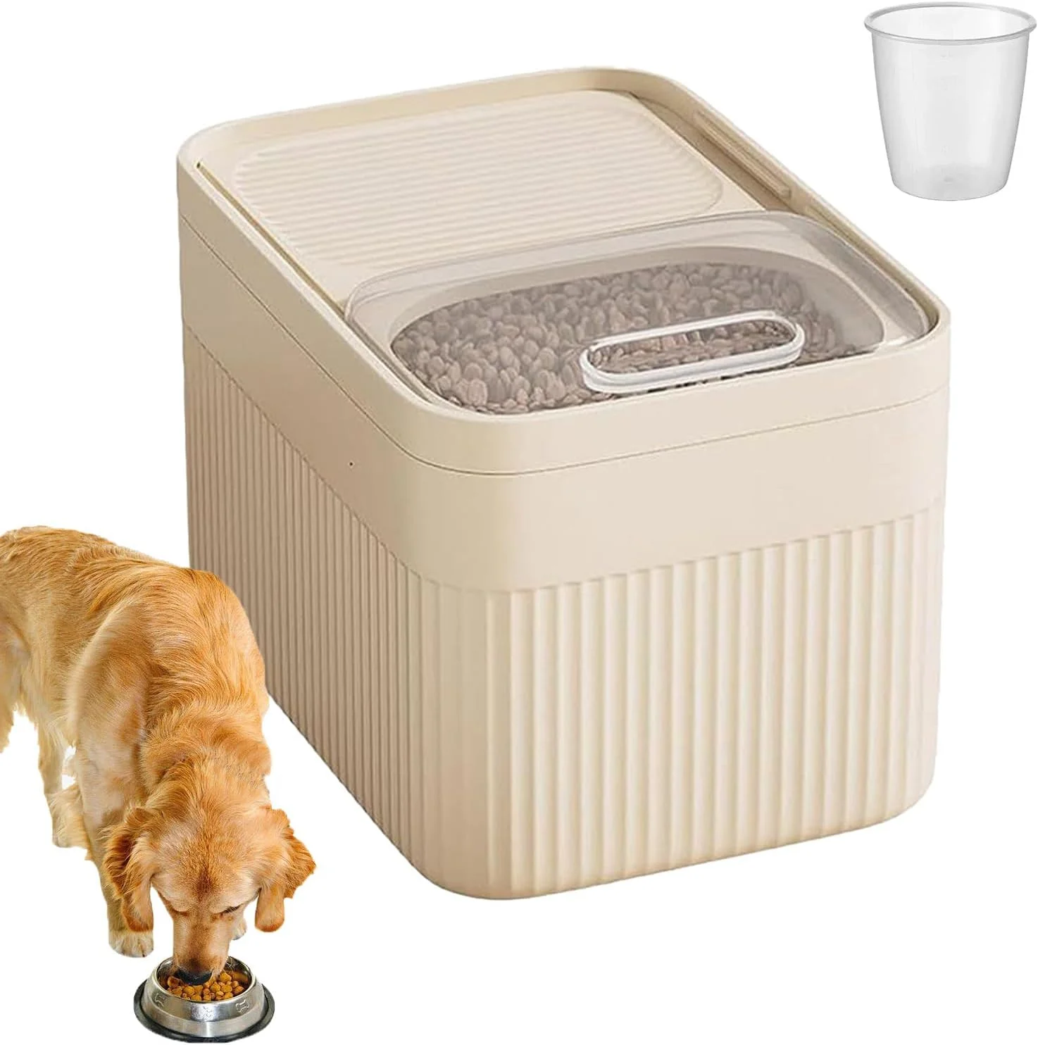 ظرف نگهداری برنج - سازمان دهنده غلات بزرگ با ظرف اندازه گیری، ظروف سازمان دهنده برنج برای غلات، غذای حیوانات خانگی، آرد، تنقلات و دانه ها