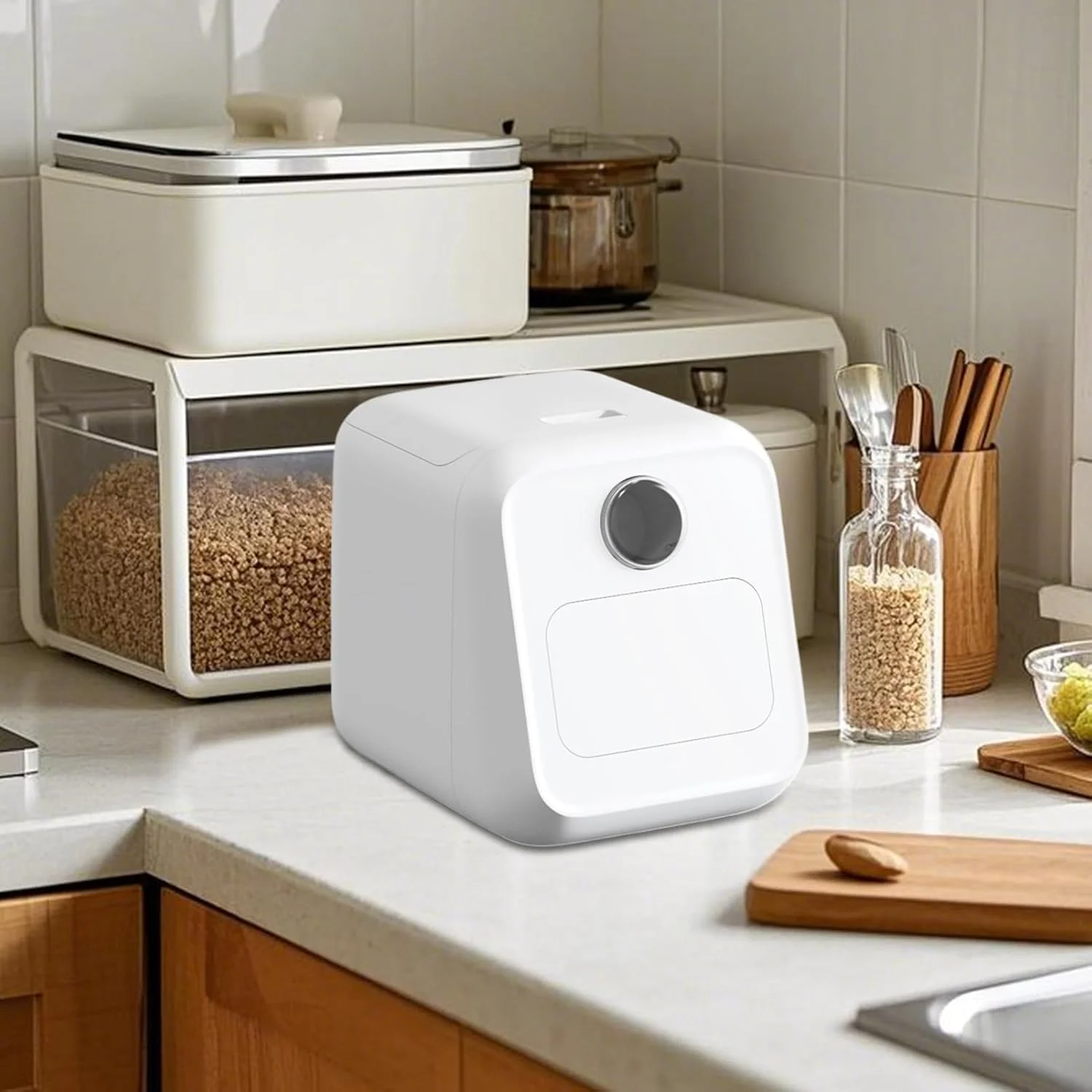 ظرف برنج - سطل برنج با پیمانه اندازه گیری، ظروف نگهداری مواد غذایی و آرد درب دار برای آشپزخانه، مناسب برای پخت و پز، فریزر، انبار، آپارتمان، رستوران و خوابگاه