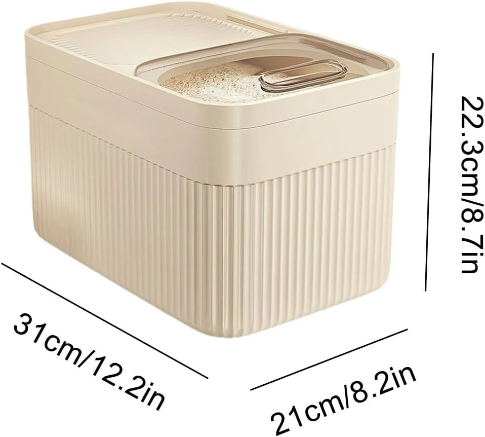 Rice Storage Container - Dustproof Airtight Food Organizer Box With Measuring Cup | Dishwasher-Safe Rice Containers for Cereal Pet Food Flour Snack Grain