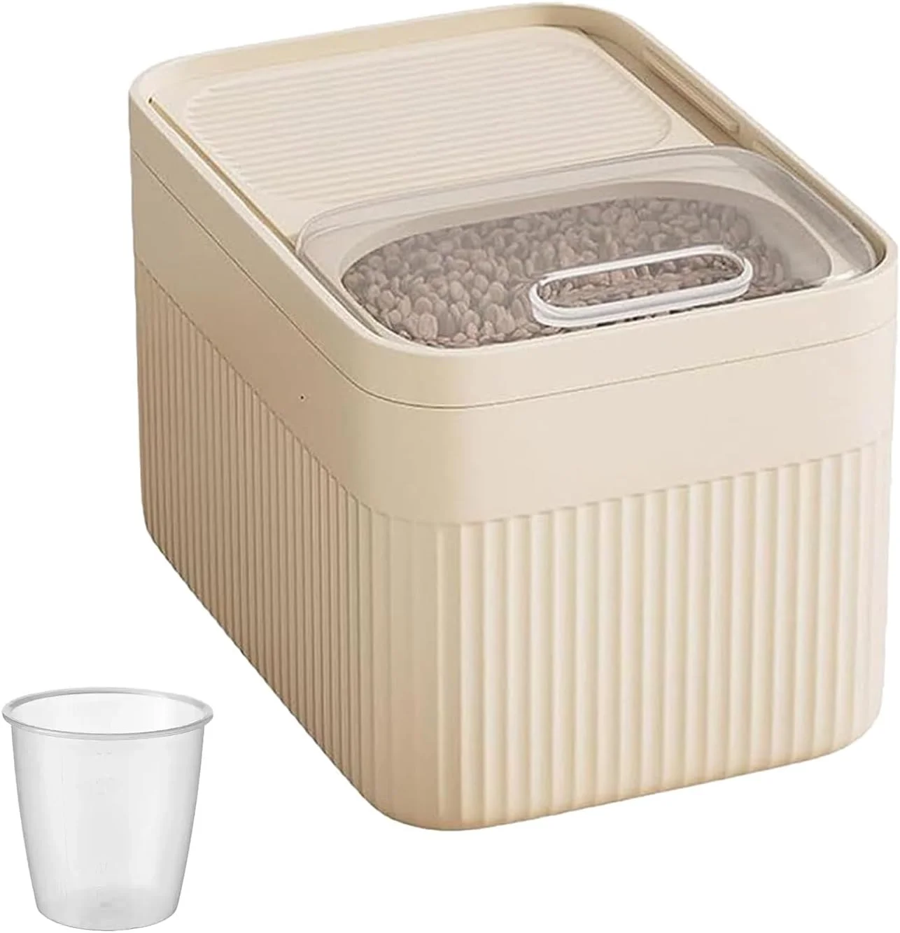 Rice Storage Container - Dustproof Airtight Food Organizer Box With Measuring Cup | Dishwasher-Safe Rice Containers for Cereal Pet Food Flour Snack Grain