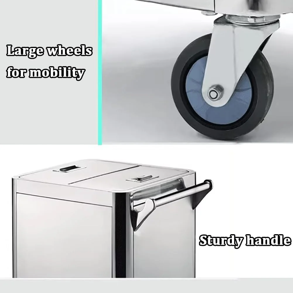 ظرف برنج استیل ضد زنگ قابل حمل TT-YEF با درب، 4 چرخ جهانی، ظرف نگهداری مواد غذایی با ظرفیت 25/50 کیلوگرم، بشکه آرد بزرگ مستقل، ظرف غلات سنگین، 25 کیلوگرم با پارتیشن