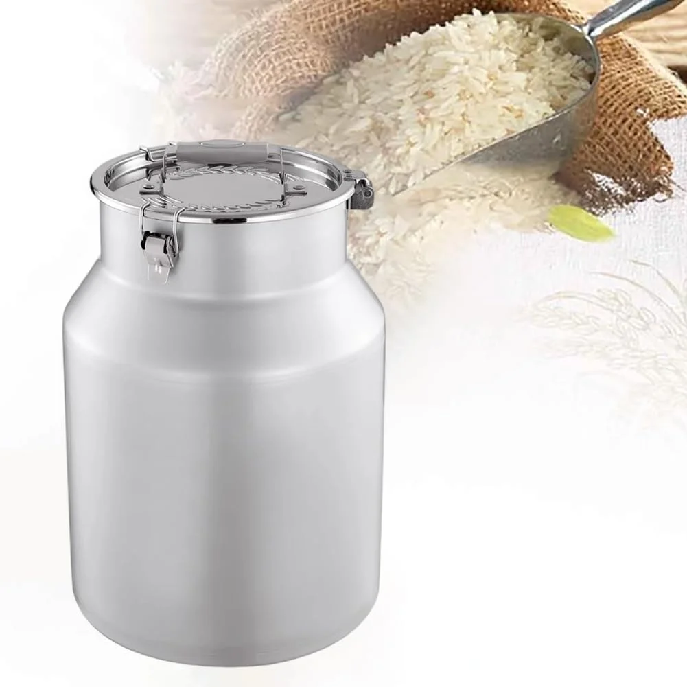 سطل برنج فلزی بشکه ای TT-YEF، ظرف درب دار و قفل دار استیل ضد زنگ آشپزخانه، مخزن نگهداری برنج خانگی، ظرفیت 12/26/36 لیتر، ظرفیت 36 لیتر