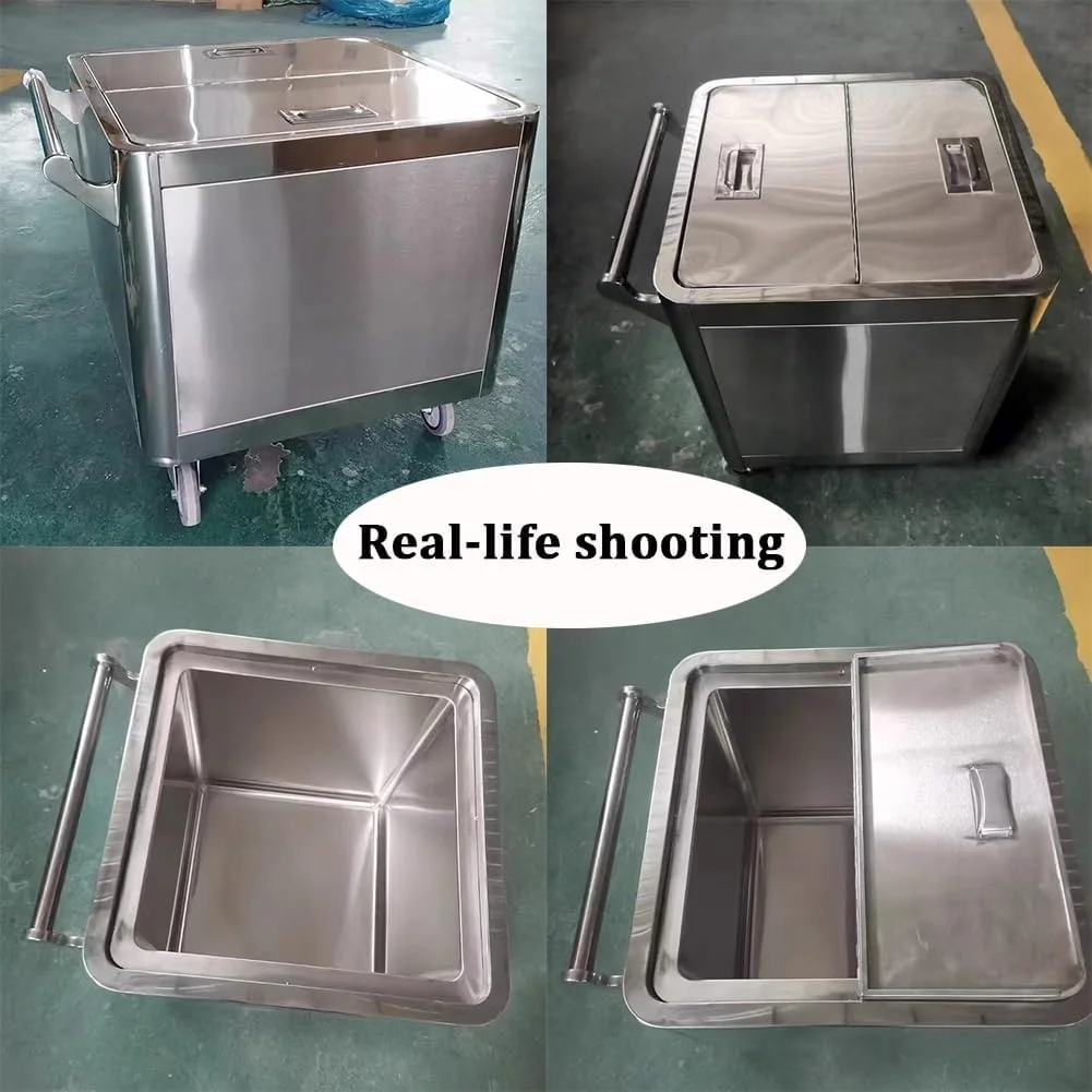 ظرف برنج استیل ضد زنگ قابل حمل TT-YEF با درب، 4 چرخ جهانی، ظرف نگهداری مواد غذایی با ظرفیت 25/50 کیلوگرم، بشکه آرد بزرگ مستقل، ظرف غلات سنگین، 25 کیلوگرم با پارتیشن