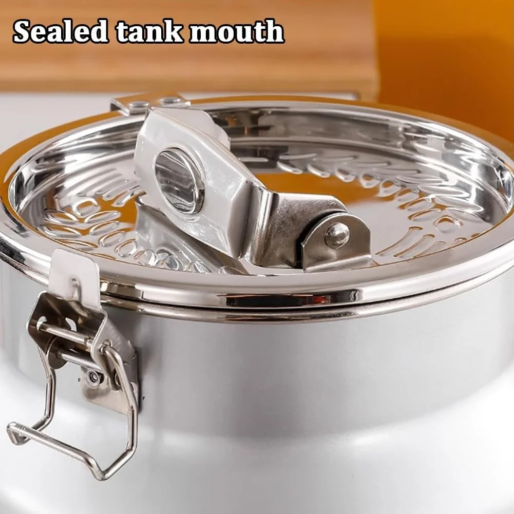 سطل برنج فلزی بشکه ای TT-YEF، ظرف درب دار و قفل دار استیل ضد زنگ آشپزخانه، مخزن نگهداری برنج خانگی، ظرفیت 12/26/36 لیتر، ظرفیت 36 لیتر سطل برنج فلزی بشکه ای TT-YEF، ظرف درب دار و قفل دار استیل ضد زنگ آشپزخانه، مخزن نگهداری برنج خانگی، ظرفیت 12/26/36 لیتر، ظرفیت 36 لیتر