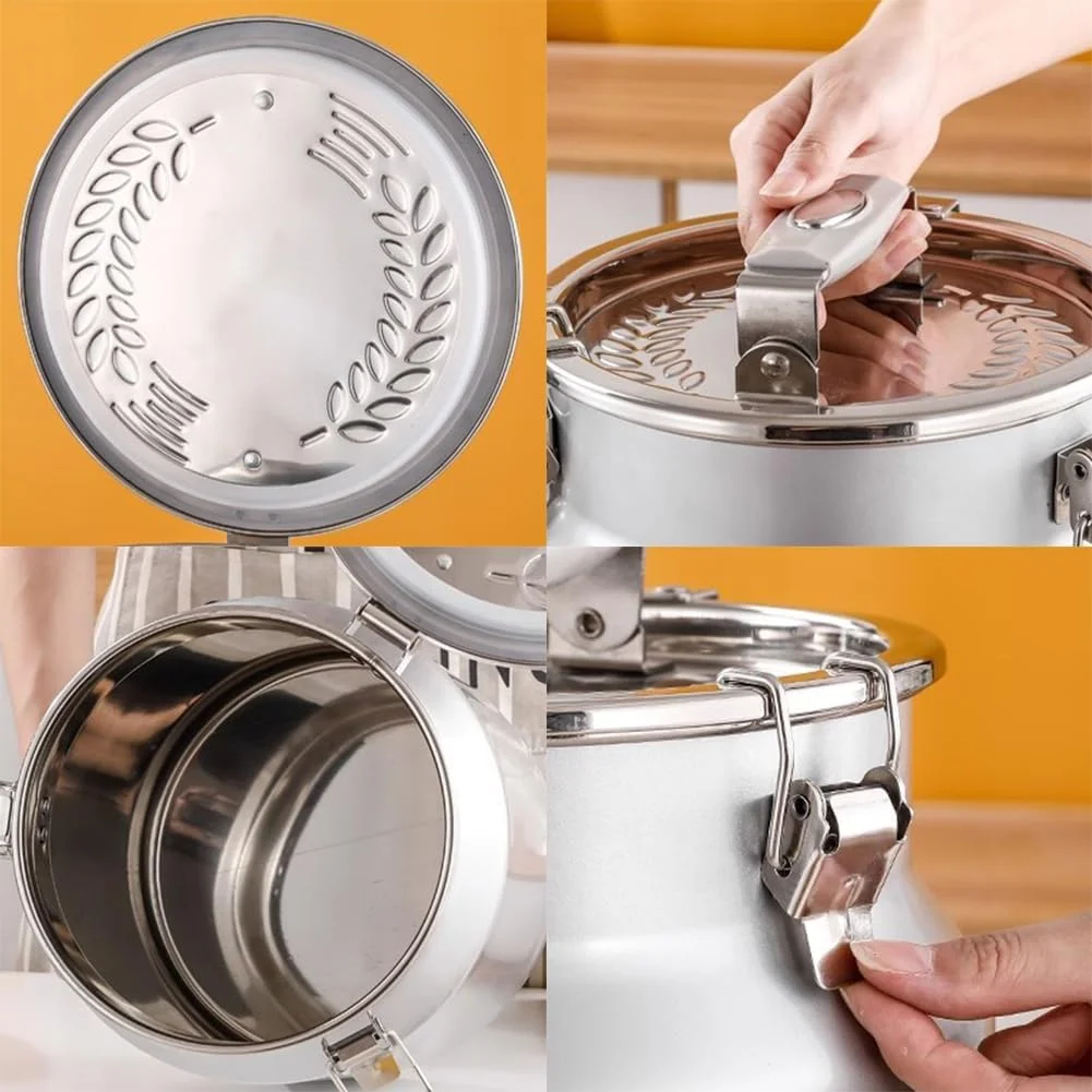 سطل برنج فلزی بشکه ای TT-YEF، ظرف درب دار و قفل دار استیل ضد زنگ آشپزخانه، مخزن نگهداری برنج خانگی، ظرفیت 12/26/36 لیتر، ظرفیت 36 لیتر سطل برنج فلزی بشکه ای TT-YEF، ظرف درب دار و قفل دار استیل ضد زنگ آشپزخانه، مخزن نگهداری برنج خانگی، ظرفیت 12/26/36 لیتر، ظرفیت 36 لیتر