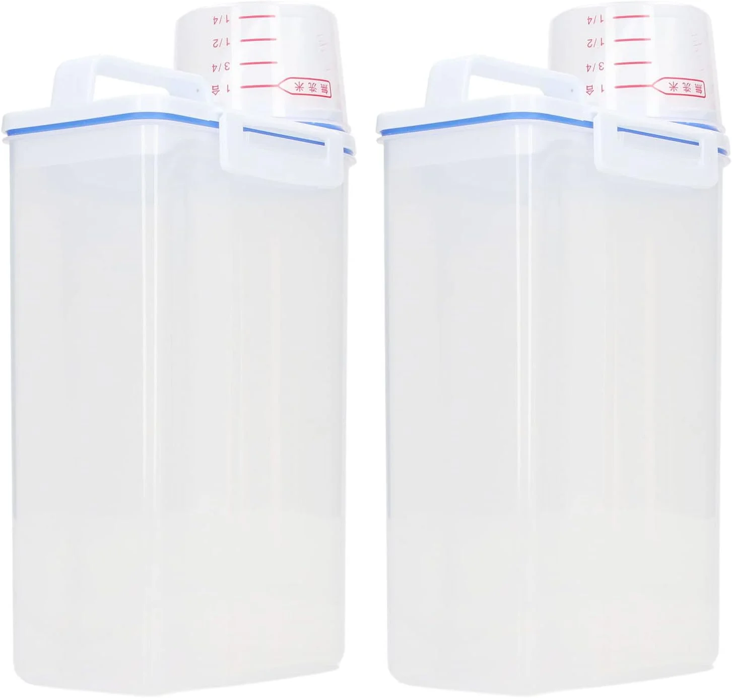 Fockety 2pcs Airtight Rice Storage Container, Plastic Cereal Container Storage Bin with Pourable Spout, Measuring Cup for Cereal, Flour, Sugar, Clear Organization for Kitchen and Pantry