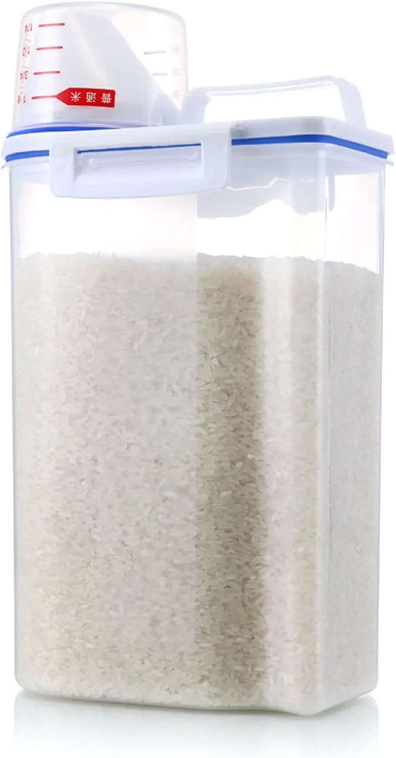 Fockety 2pcs Airtight Rice Storage Container, Plastic Cereal Container Storage Bin with Pourable Spout, Measuring Cup for Cereal, Flour, Sugar, Clear Organization for Kitchen and Pantry