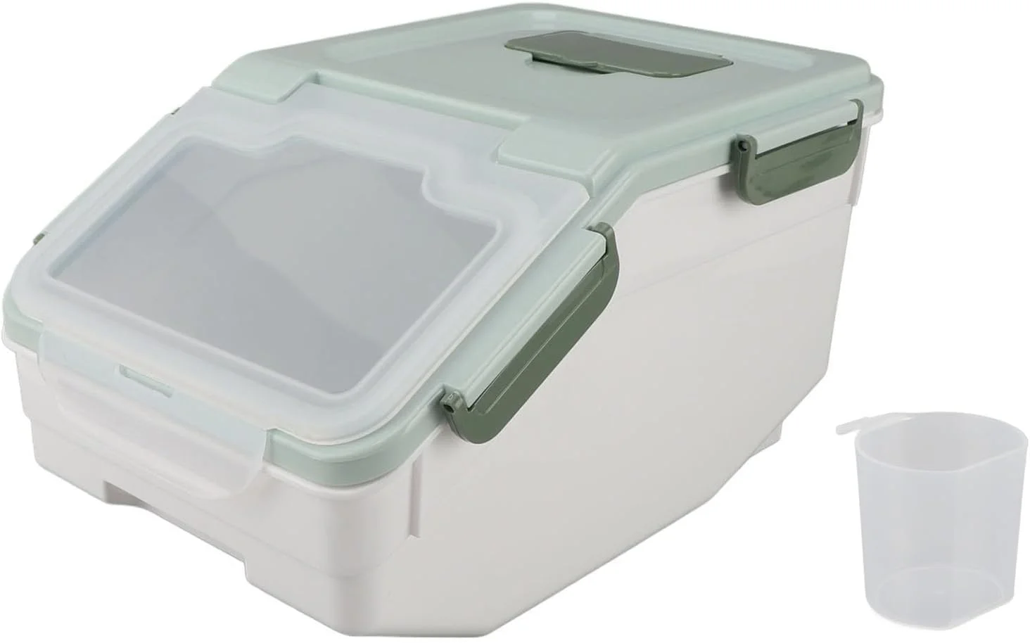 Depisuta Airtight Rice Container, Studry Thickened PP Material Bin for Rice Flour Grains, Easy Open, Close Lid, Mint Green with Measuring Cup (5kg / 11lb)
