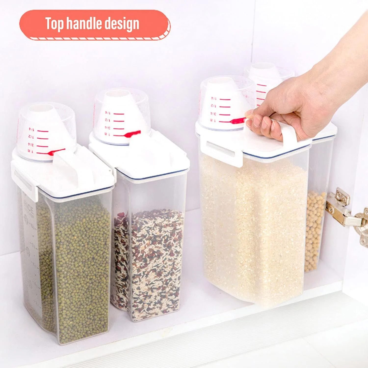 Fockety 2pcs Airtight Rice Storage Container, Plastic Cereal Container Storage Bin with Pourable Spout, Measuring Cup for Cereal, Flour, Sugar, Clear Organization for Kitchen and Pantry