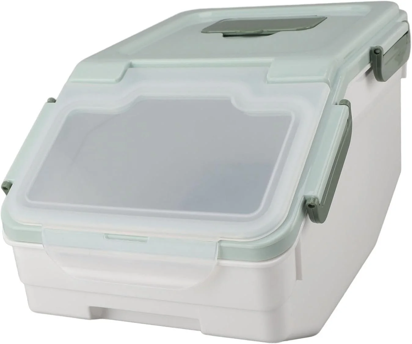 Depisuta Airtight Rice Container, Studry Thickened PP Material Bin for Rice Flour Grains, Easy Open, Close Lid, Mint Green with Measuring Cup (5kg / 11lb)