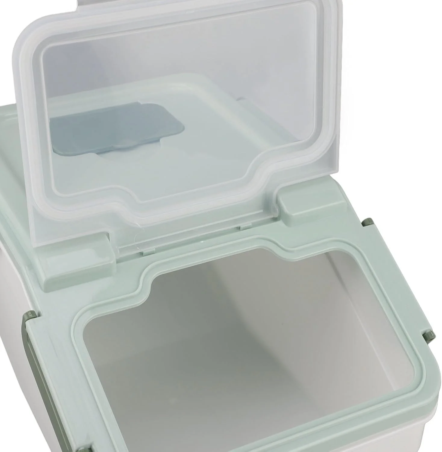 Depisuta Airtight Rice Container, Studry Thickened PP Material Bin for Rice Flour Grains, Easy Open, Close Lid, Mint Green with Measuring Cup (5kg / 11lb)