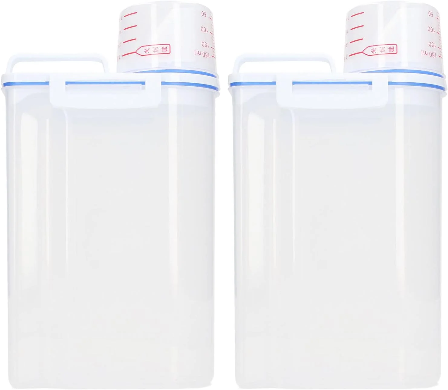 Fockety 2pcs Airtight Rice Storage Container, Plastic Cereal Container Storage Bin with Pourable Spout, Measuring Cup for Cereal, Flour, Sugar, Clear Organization for Kitchen and Pantry