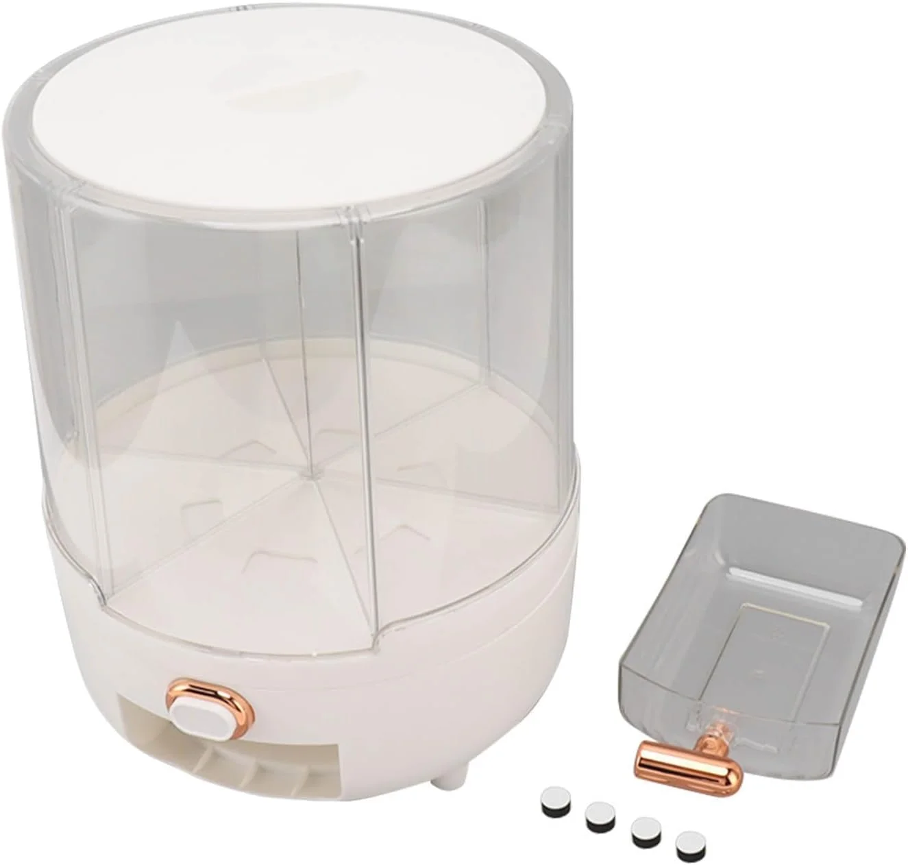 Asixxsix Dry Food Dispenser, 6 Compartment 360° Rotating Rice Grain Storage Container with Lid Moisture Resistant Airtight Kitchen Storage Container for Small Grains, Beans, Rice (1000ml)