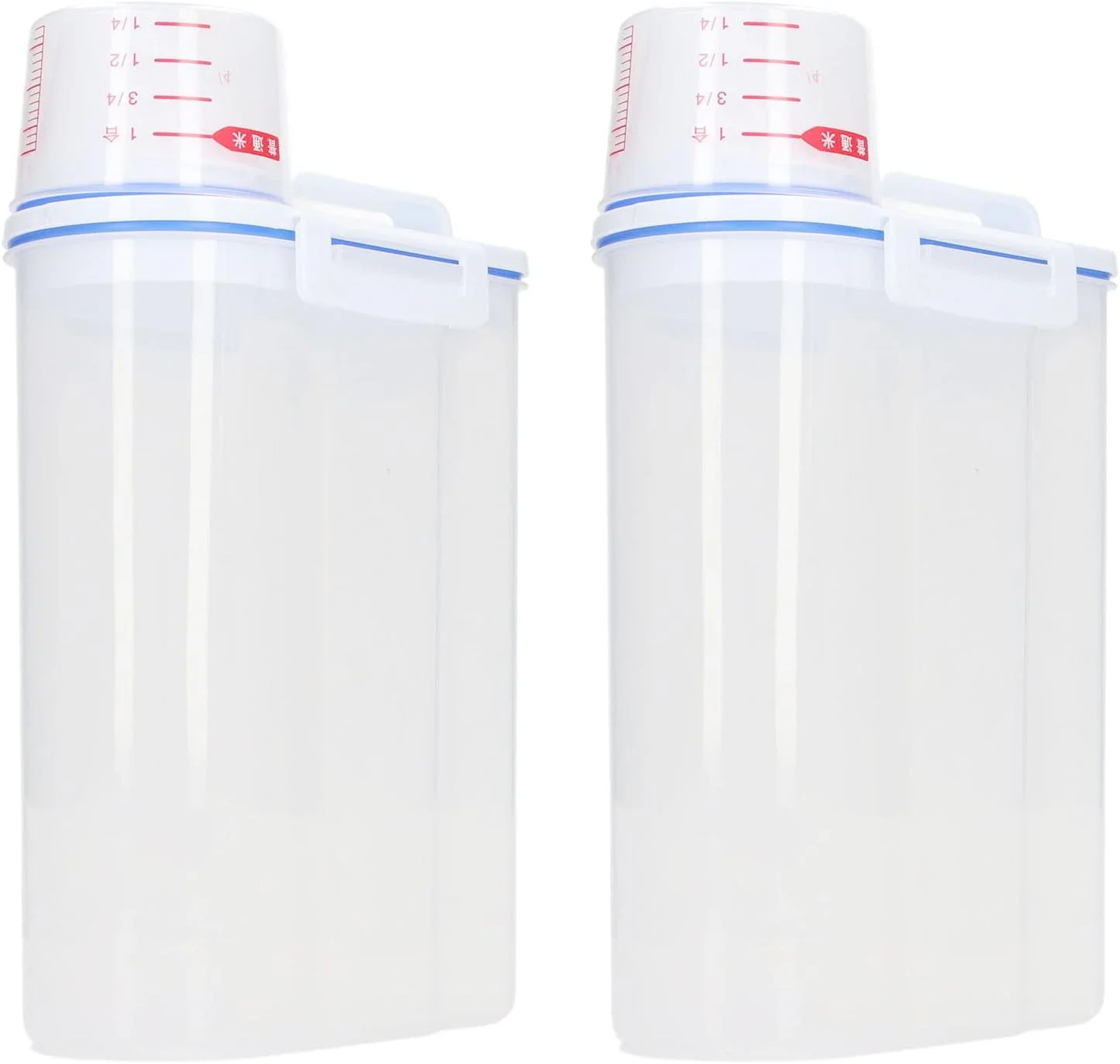 Fockety 2pcs Airtight Rice Storage Container, Plastic Cereal Container Storage Bin with Pourable Spout, Measuring Cup for Cereal, Flour, Sugar, Clear Organization for Kitchen and Pantry