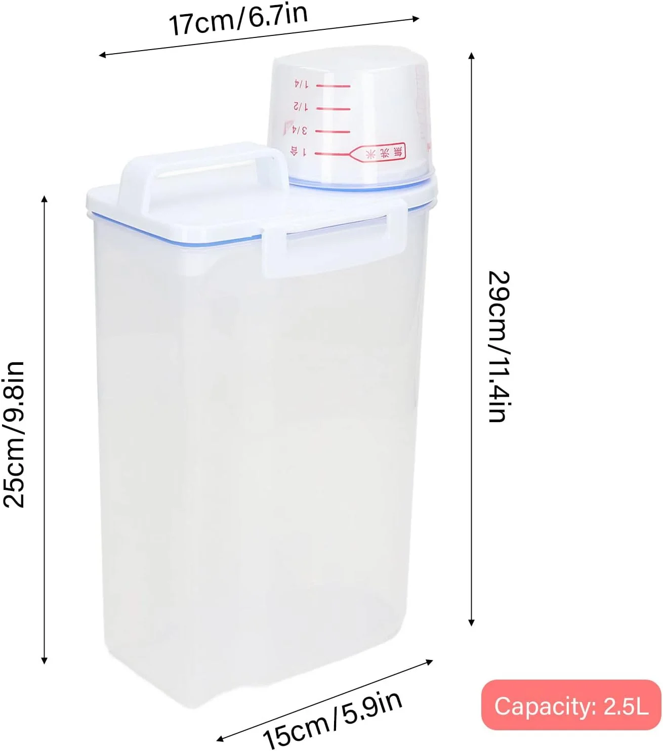 Fockety 2pcs Airtight Rice Storage Container, Plastic Cereal Container Storage Bin with Pourable Spout, Measuring Cup for Cereal, Flour, Sugar, Clear Organization for Kitchen and Pantry