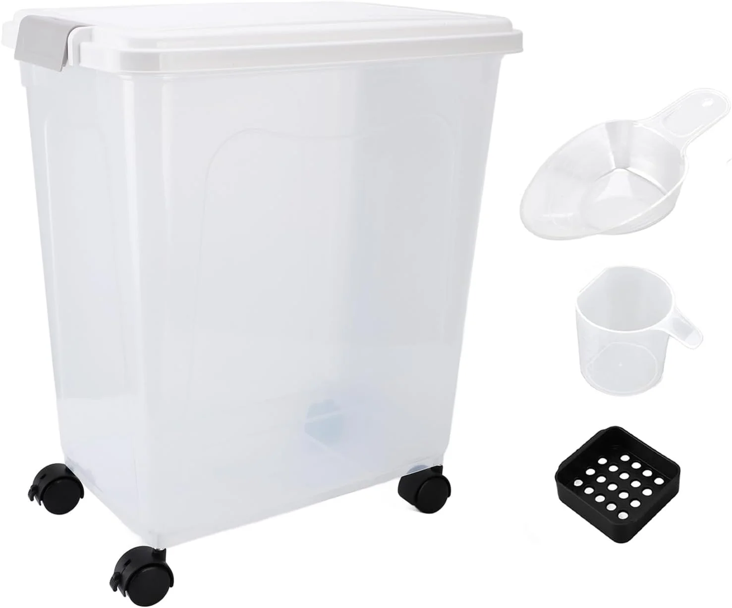 ظروف بزرگ نگهداری مواد غذایی Asixxsix، ظرف برنج با ظرفیت 30 کیلوگرم، نگهداری مواد غذایی خشک با درب محکم و چرخ غلتکی، مناسب برای غلات، سازماندهی آشپزخانه و انبار