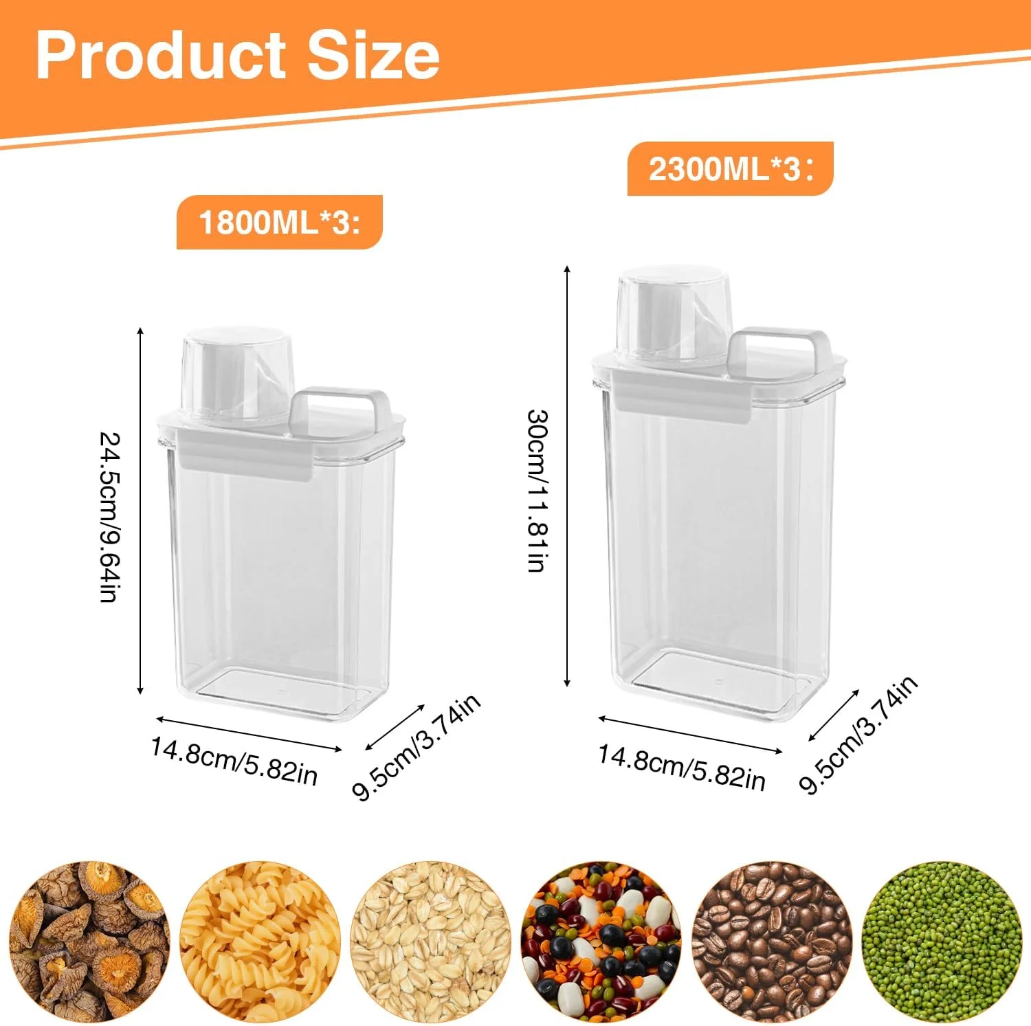 ظرف نگهداری برنج EUBUY، 6 عدد، 1800 میلی لیتر + 2300 میلی لیتر، سطل غلات و مواد غذایی خشک با درب خروجی و پیمانه، ظرف پلاستیکی شفاف آشپزخانه برای نگهداری غلات، جو دوسر، تنقلات و غذای سگ