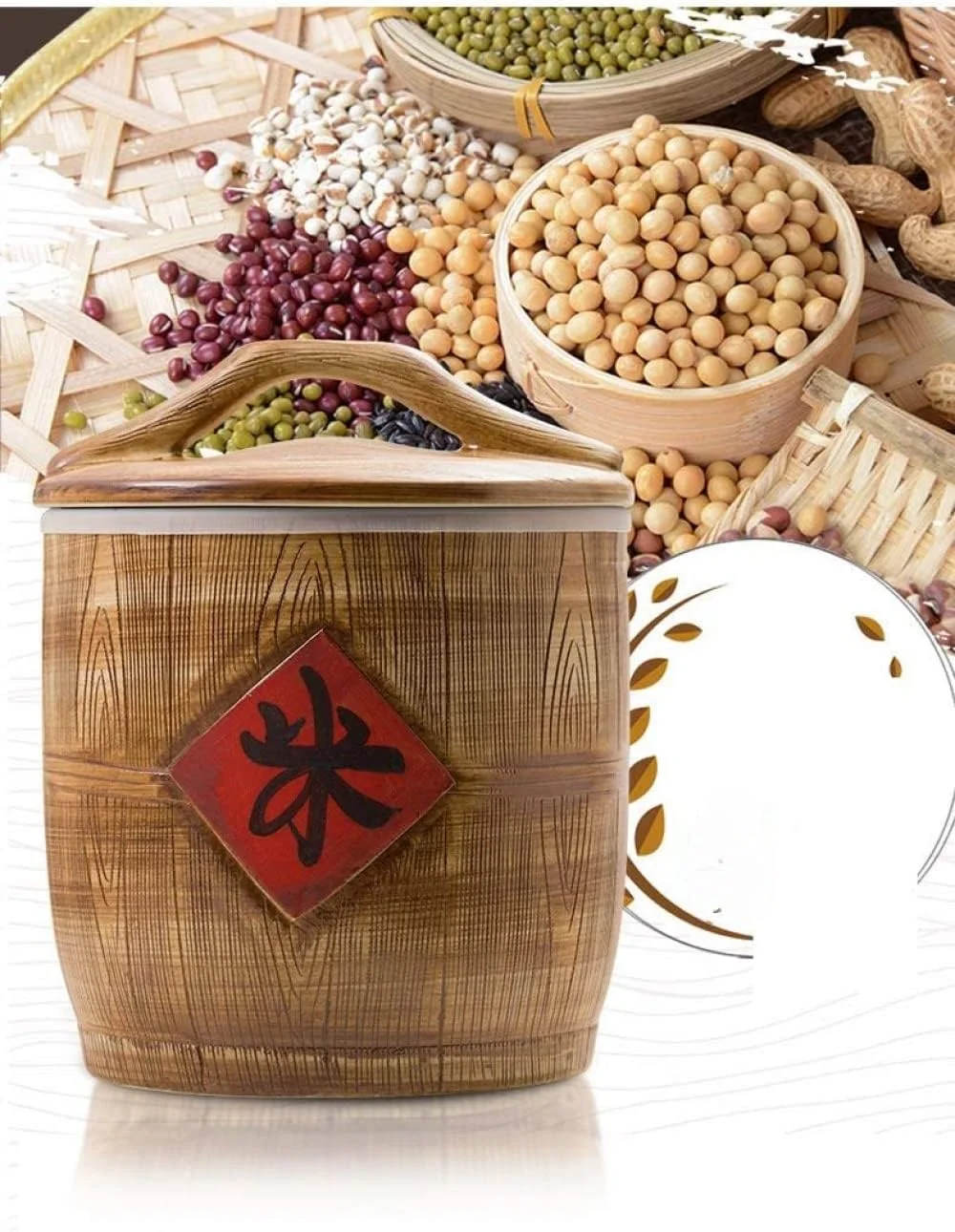 ظرف نگهداری مواد غذایی سرامیکی رترو FBWSM، مناسب برای شکر، قهوه، برنج، آجیل، تنقلات، میوه ها و غیره، 5 کیلوگرم/10 کیلوگرم/15 کیلوگرم - 10 کیلوگرم