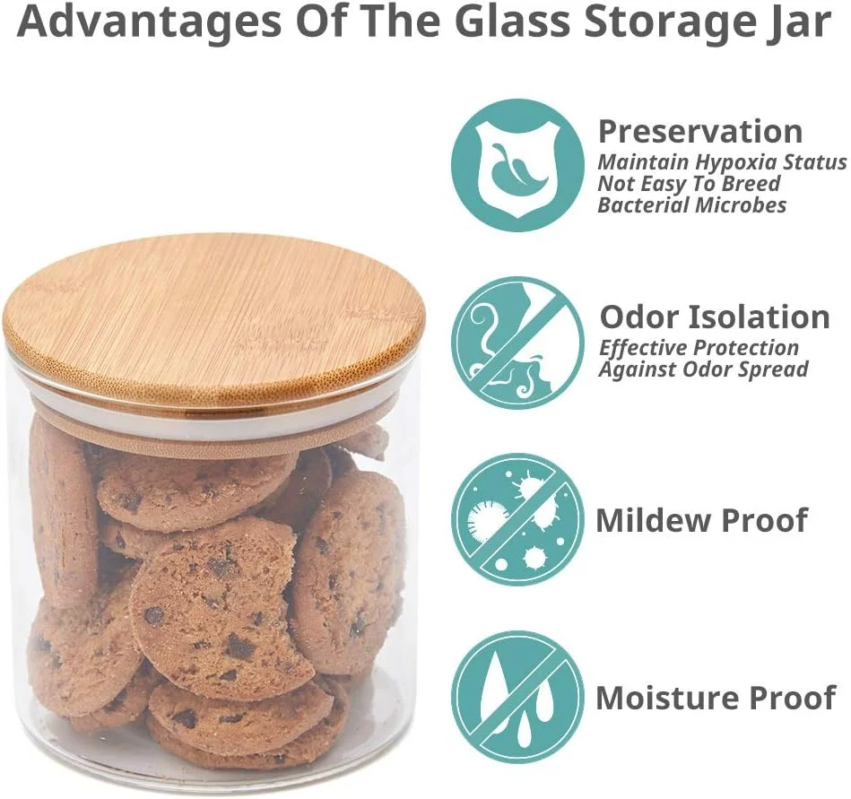 ست 5 تکه ظروف شیشه ای شفاف EZOWare با درب بامبو طبیعی، ظروف نگهداری مواد غذایی آشپزخانه برای آبنبات، کلوچه، برنج، شکر، آرد، پاستا - 600 میلی لیتر / 1400 میلی لیتر / 2100 میلی لیتر