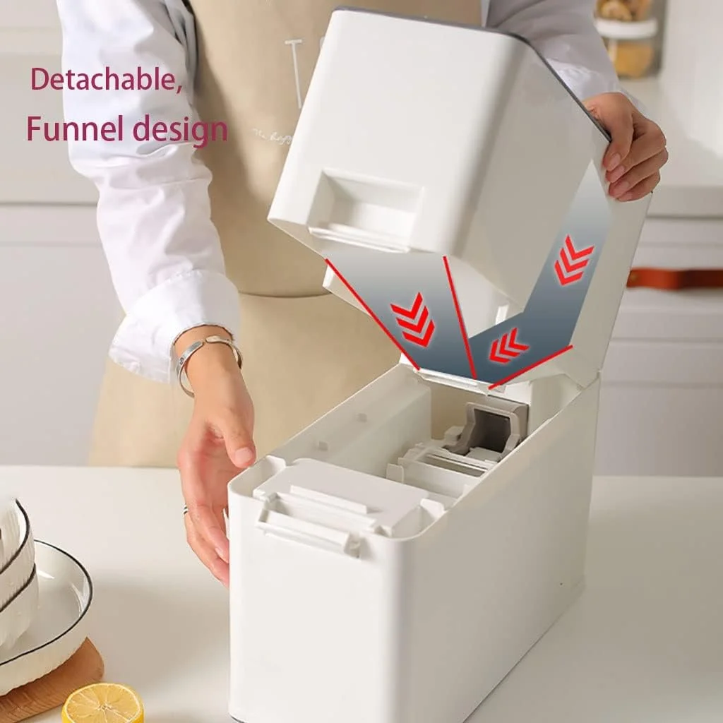 ظرف نگهداری مواد غذایی، پخش کننده برنج با دکمه فشاری، مخزن خشک فله ای، سطل برنج پلاستیکی، جعبه نگهداری برنج، پخش کننده غلات بزرگ و مهر و موم شده (اندازه: 34 * 15 * 35 سانتی متر)