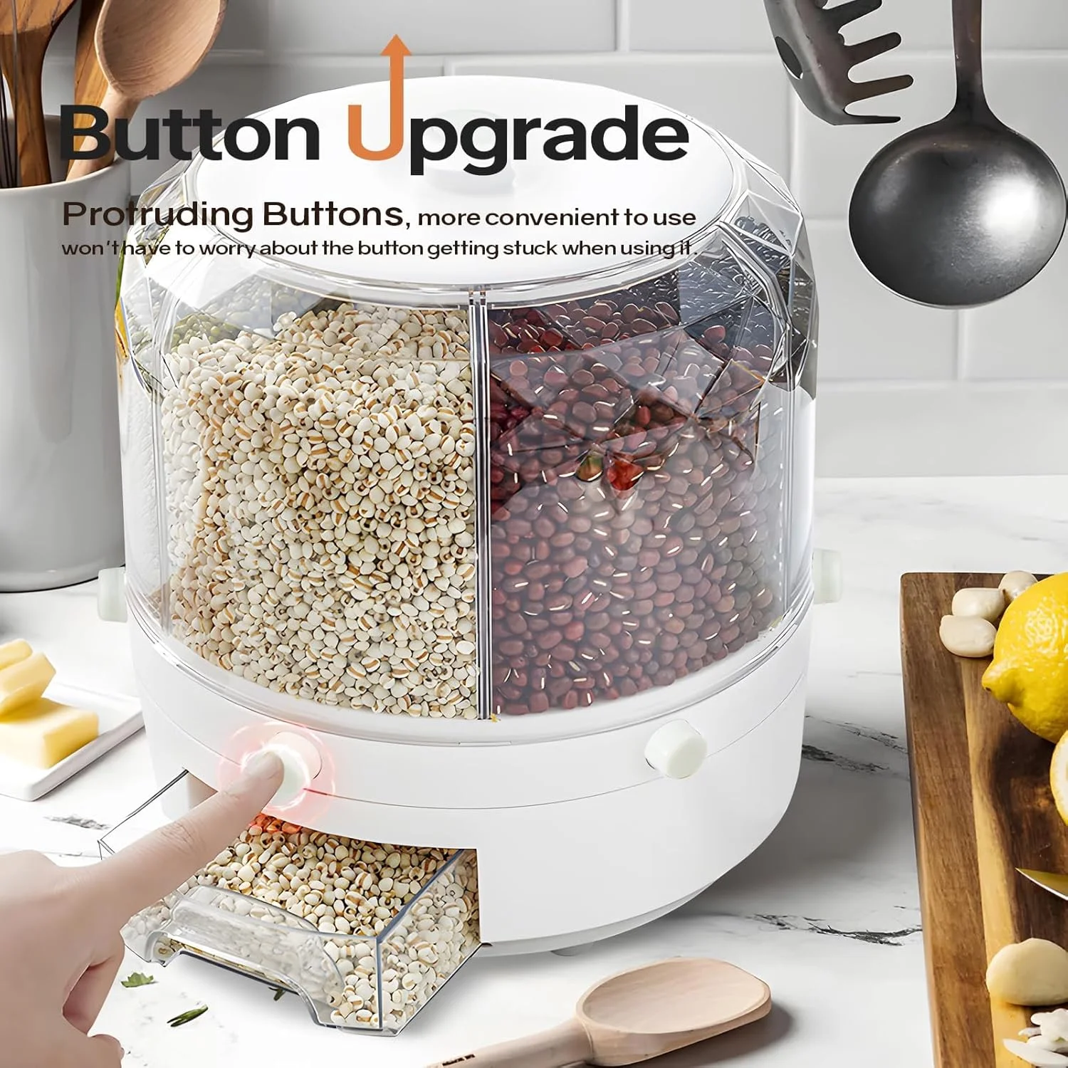 ظرف غلات چرخشی 360 درجه Excefore با 6 محفظه، سفید، سبک مینیمالیستی، پخش کننده چرخشی مواد غذایی خشک برای غلات، برنج، عدس، لوبیا کوچک، جو، ارزن ظرف غلات چرخشی 360 درجه Excefore با 6 محفظه، سفید، سبک مینیمالیستی، پخش کننده چرخشی مواد غذایی خشک برای غلات، برنج، عدس، لوبیا کوچک، جو، ارزن