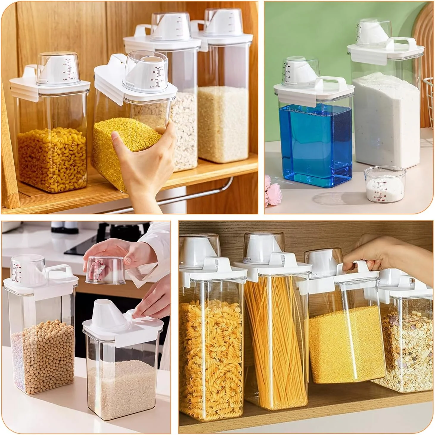 ظرف نگهداری برنج EUBUY، 6 عدد، 1800 میلی لیتر + 2300 میلی لیتر، سطل غلات و مواد غذایی خشک با درب خروجی و پیمانه، ظرف پلاستیکی شفاف آشپزخانه برای نگهداری غلات، جو دوسر، تنقلات و غذای سگ