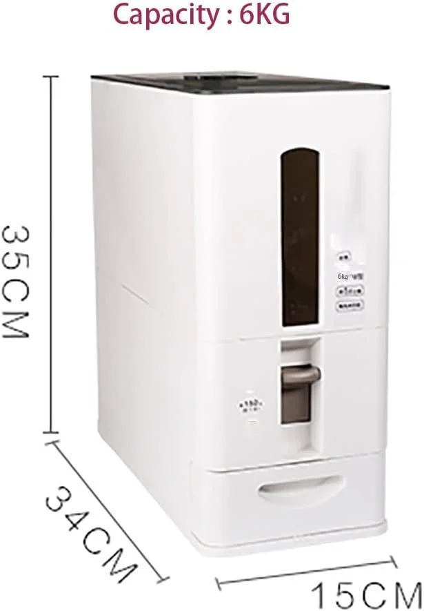 ظرف نگهداری مواد غذایی، پخش کننده برنج با دکمه فشاری، مخزن خشک فله ای، سطل برنج پلاستیکی، جعبه نگهداری برنج، پخش کننده غلات بزرگ و مهر و موم شده (اندازه: 34 * 15 * 35 سانتی متر)