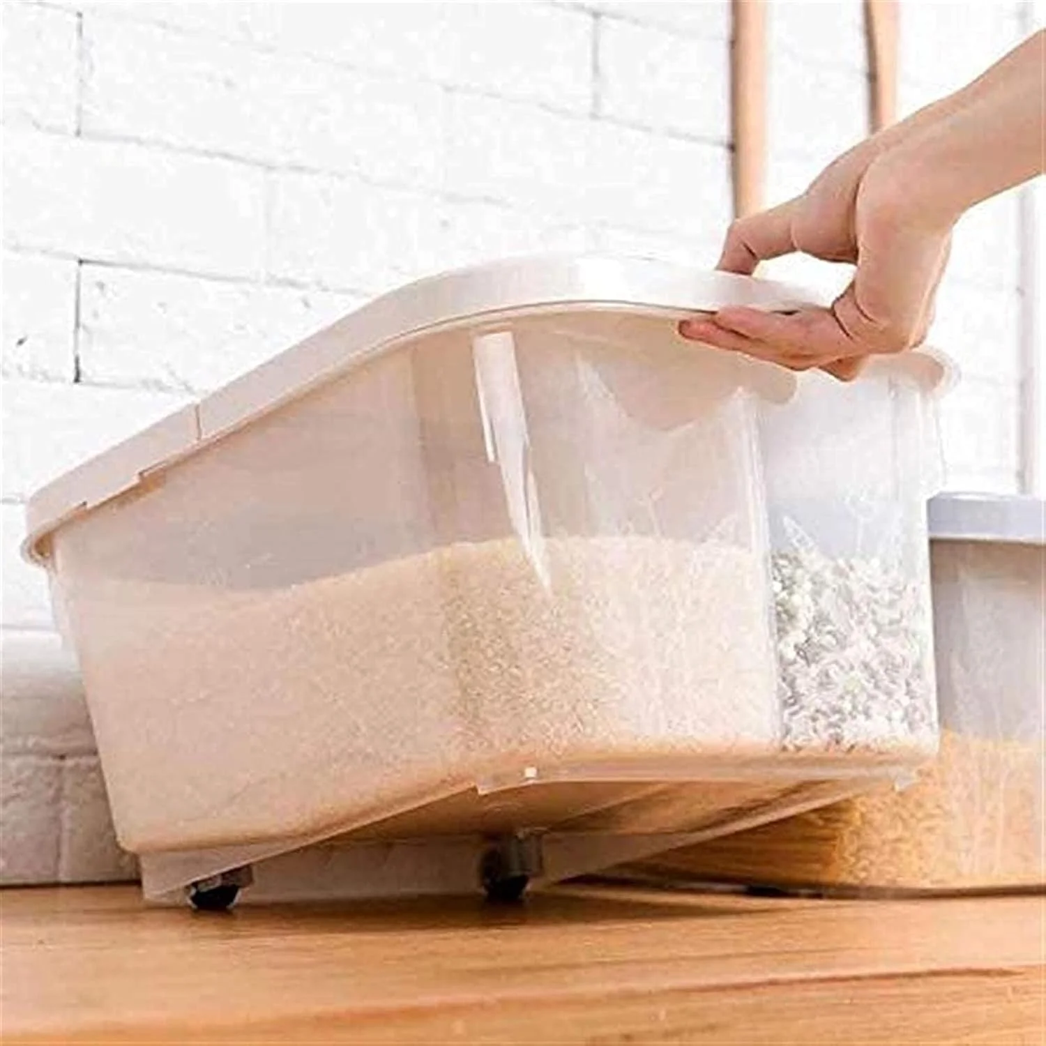 ظرف غلات FZYE جعبه ذخیره سازی خانگی، استوانه برنج ضد رطوبت، بشکه آرد مهر و موم شده، سطل برنج، ظرف غذا (رنگ: بژ) (بژ) ذخیره سازی مواد غذایی