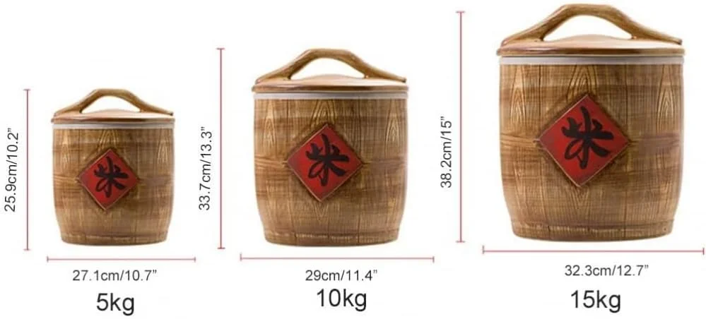 ظرف نگهداری مواد غذایی سرامیکی رترو FBWSM، مناسب برای شکر، قهوه، برنج، آجیل، تنقلات، میوه ها و غیره، 5 کیلوگرم/10 کیلوگرم/15 کیلوگرم - 10 کیلوگرم