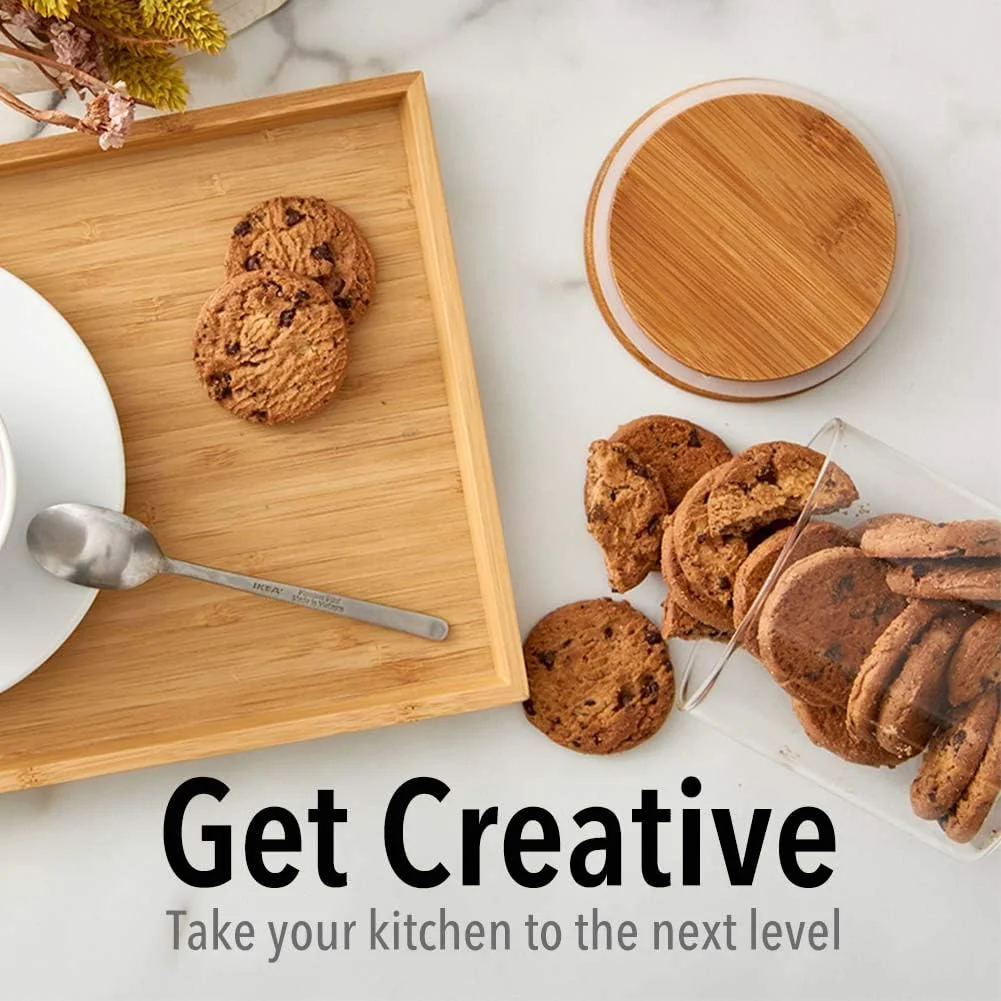 ست 5 تکه ظروف شیشه ای شفاف EZOWare با درب بامبو طبیعی، ظروف نگهداری مواد غذایی آشپزخانه برای آبنبات، کلوچه، برنج، شکر، آرد، پاستا - 600 میلی لیتر / 1400 میلی لیتر / 2100 میلی لیتر