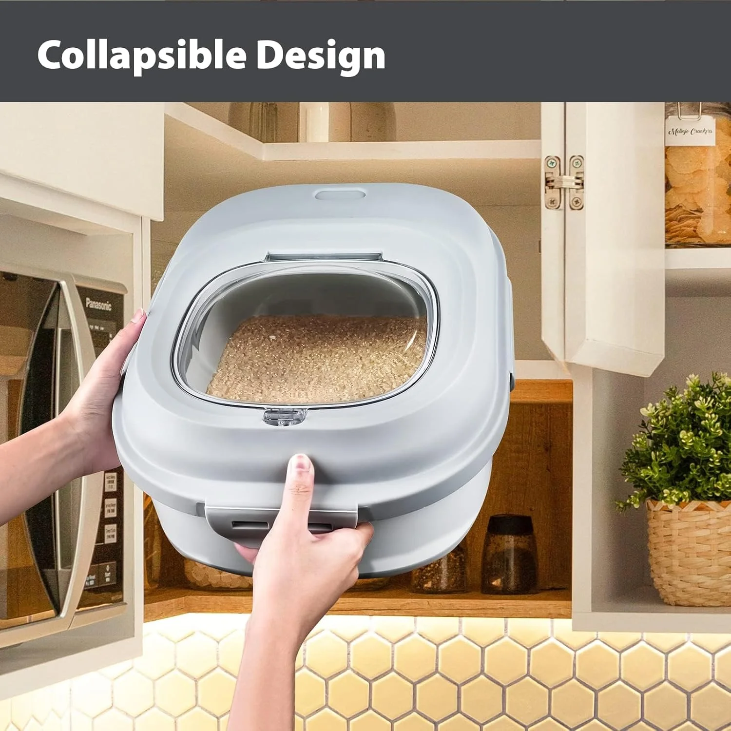 ظرف برنج HASTHIP® (۲۵ کیلوگرمی) ظرف نگهداری برنج دربسته با پیمانه اندازه گیری - مخزن توزیع برنج، سازمان دهنده ضد رطوبت برای غلات، حبوبات و غذای حیوانات خانگی - خاکستری ظرف برنج HASTHIP® (۲۵ کیلوگرمی) ظرف نگهداری برنج دربسته با پیمانه اندازه گیری - مخزن توزیع برنج، سازمان دهنده ضد رطوبت برای غلات، حبوبات و غذای حیوانات خانگی - خاکستری