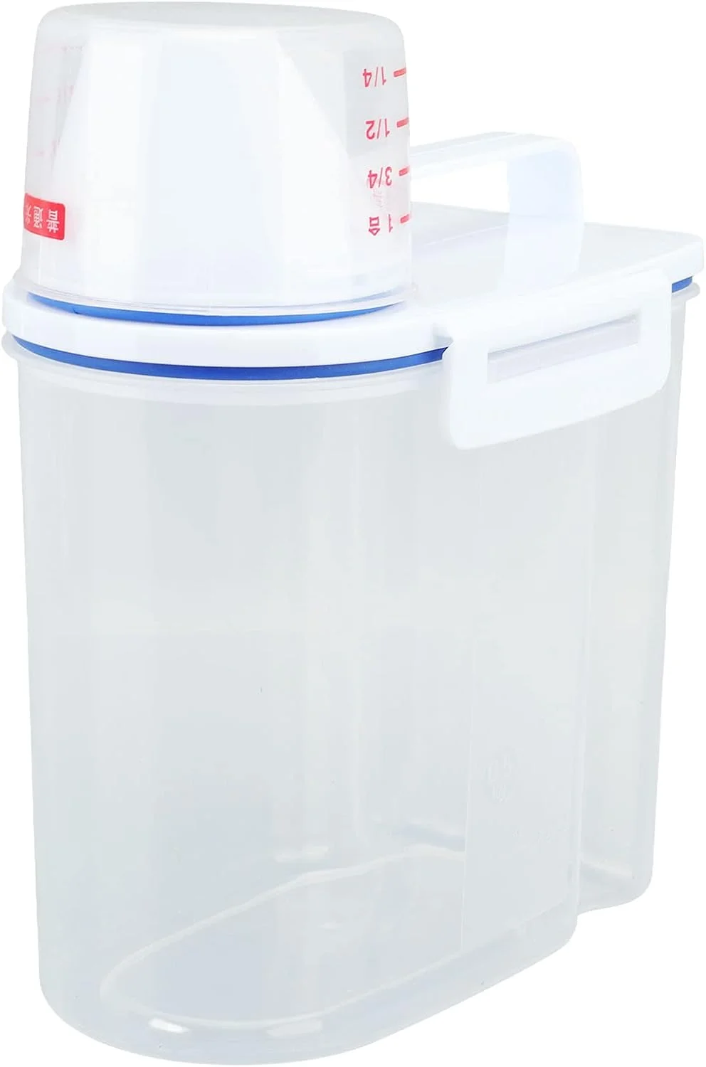 ظرف نگهداری برنج Jiawu، مخزن غلات با جنس PP، پیمانه اندازه گیری و دهانه خروجی، ظرف نگهداری مواد غذایی خشک و هوا بند برای آرد، غلات، پاستا، سازماندهی (1.5 کیلوگرم سفید)