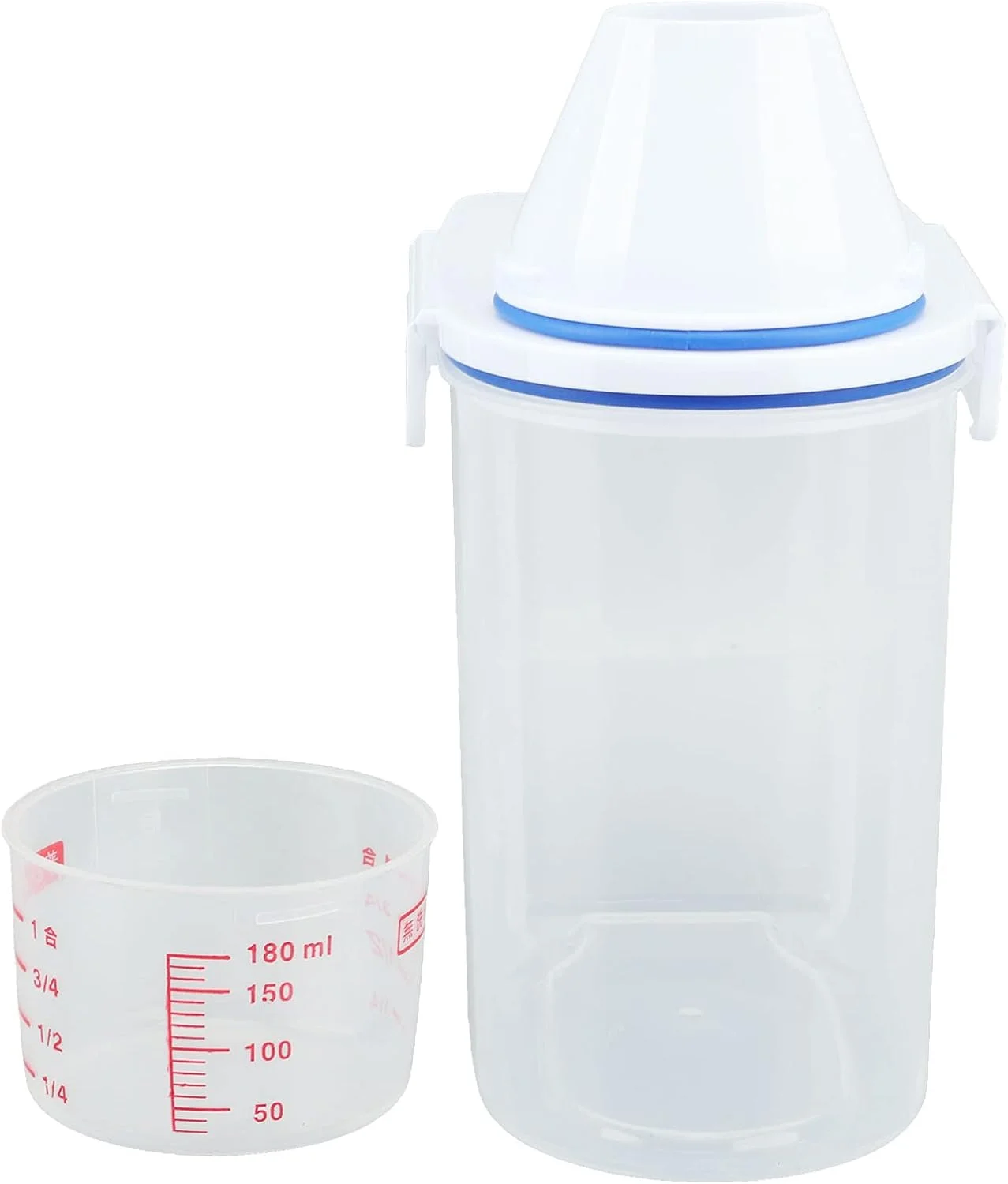 ظرف نگهداری برنج Jiawu، مخزن غلات با جنس PP، پیمانه اندازه گیری و دهانه خروجی، ظرف نگهداری مواد غذایی خشک و هوا بند برای آرد، غلات، پاستا، سازماندهی (1.5 کیلوگرم سفید)