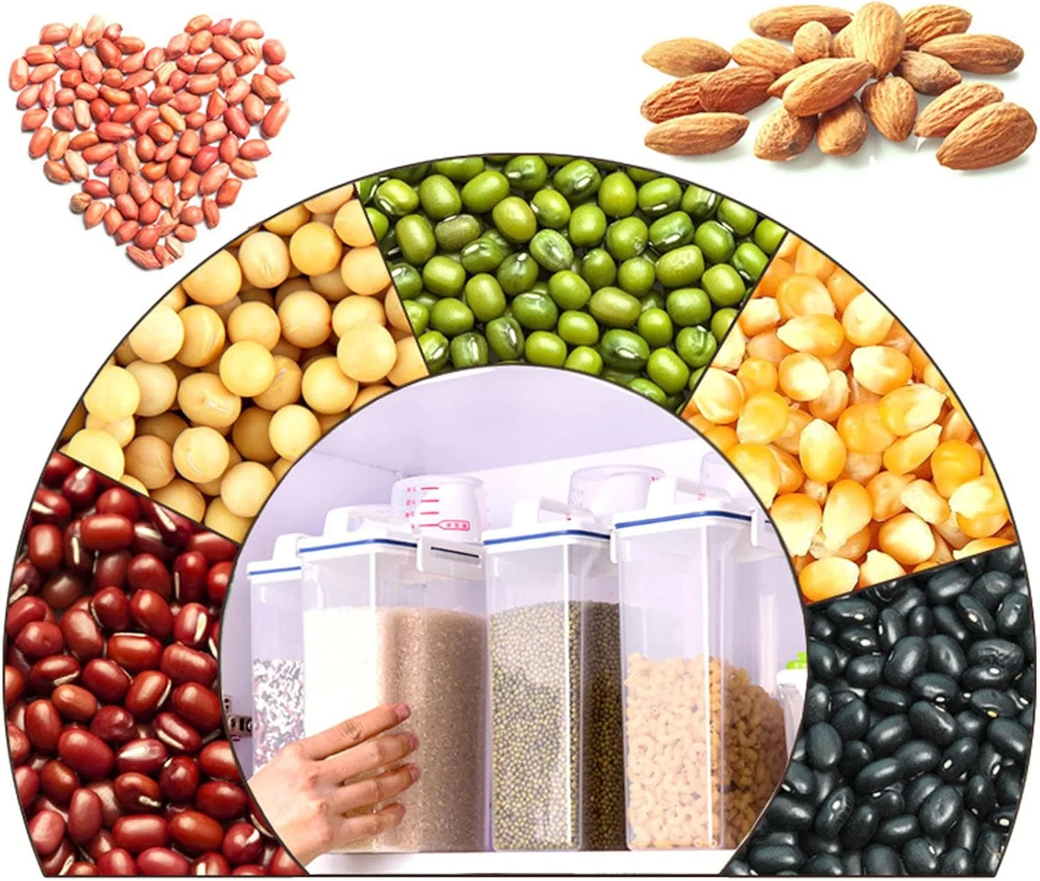 ظرف نگهداری برنج Jiawu، ظروف غلات پلاستیکی ضخیم شفاف با دهانه خروجی، طراحی دسته قابل حمل، ظرفیت 2.5 لیتر برای حبوبات برنج، غلات و مواد غذایی خشک کوچک