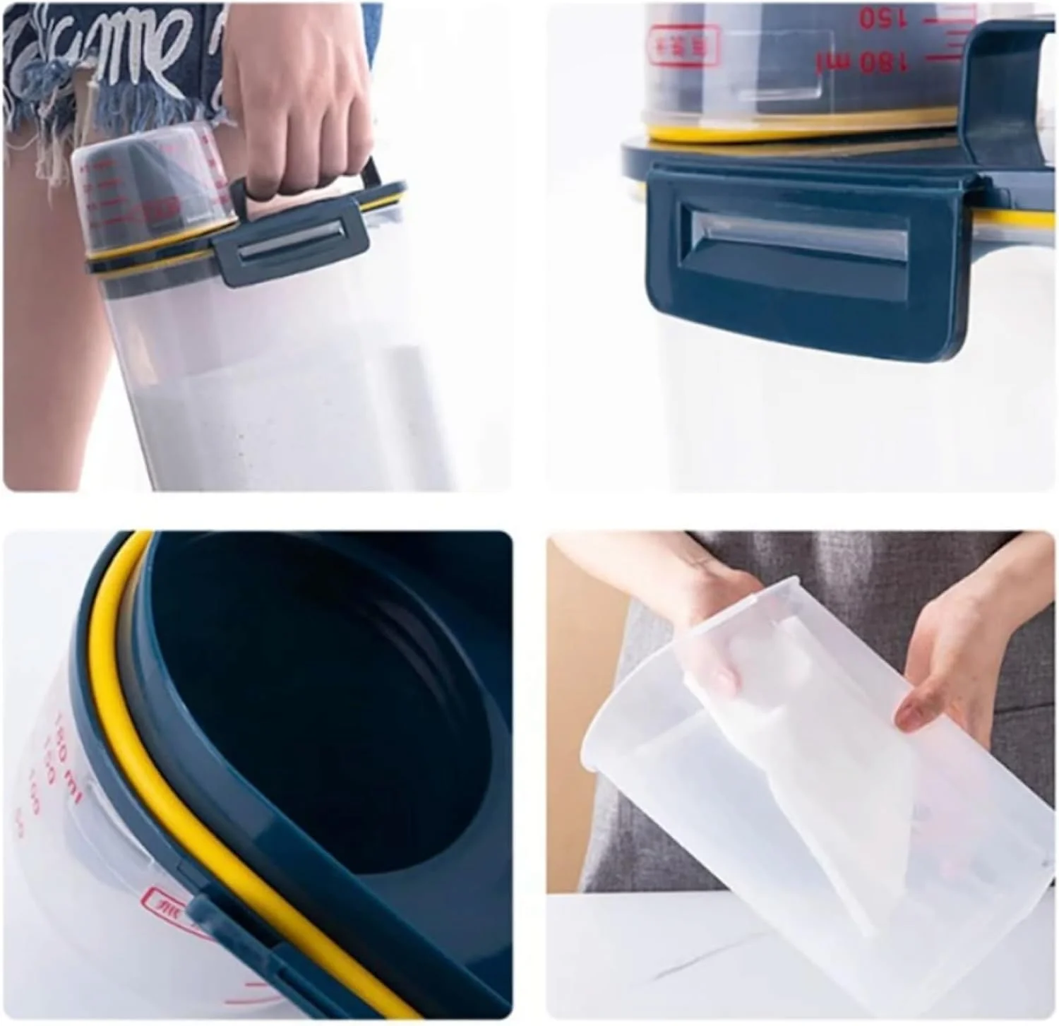 ظروف نگهداری برنج، حبوبات، غلات و مواد غذایی خشک 2.5 لیتری هگزار به همراه پیمانه، سازمان دهنده آشپزخانه با قابلیت نگهداری هوا، جعبه نگهداری مواد غذایی شفاف چند منظوره - ظرف بدون BPA با درب های قفل دار (2 عدد)