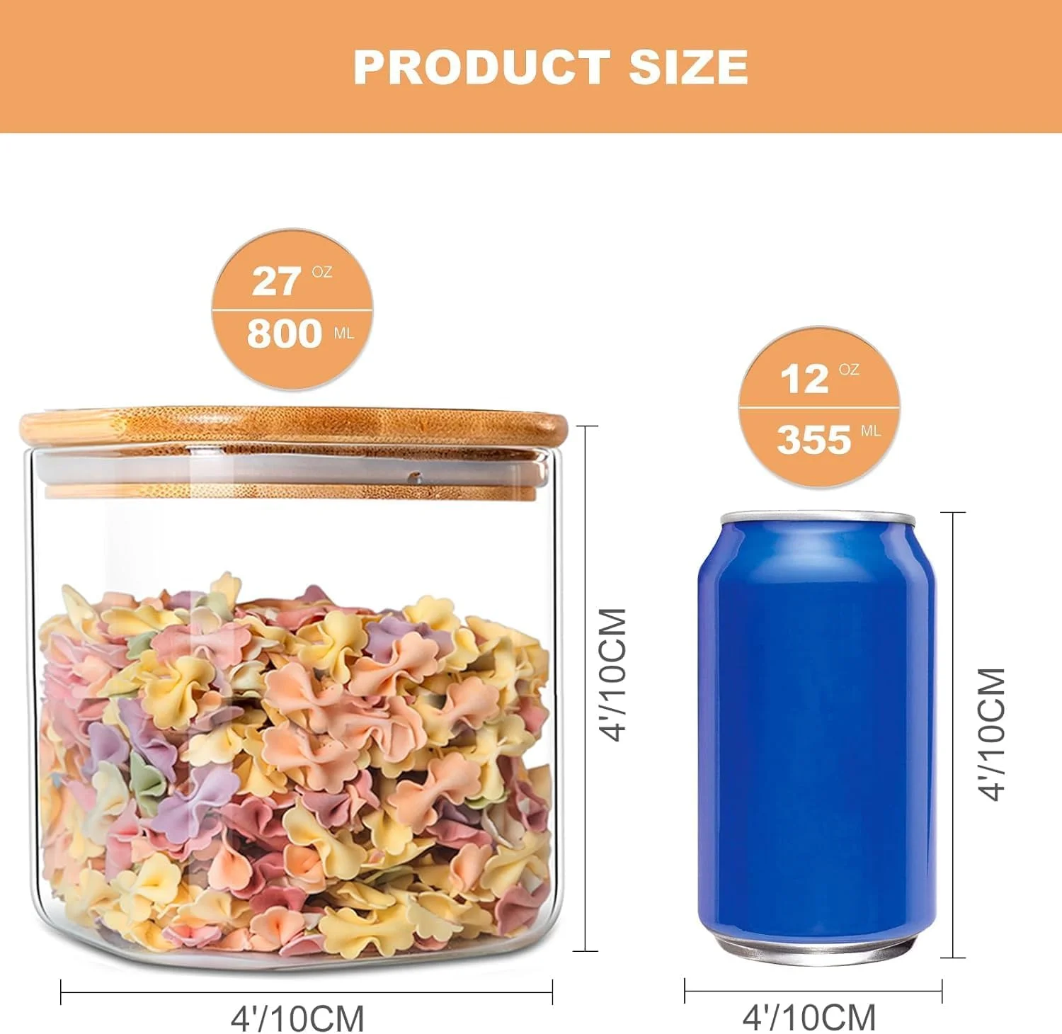 ست 6 تایی ظروف نگهداری مربعی 800 میلی لیتری KEEP MASTER، شیشه ای برای نگهداری در آشپزخانه، شیشه های شیشه ای با درب بامبو، ظروف شیشه ای شفاف برای آرد، شکر، قهوه، ظرف برنج، ظرف آب نبات