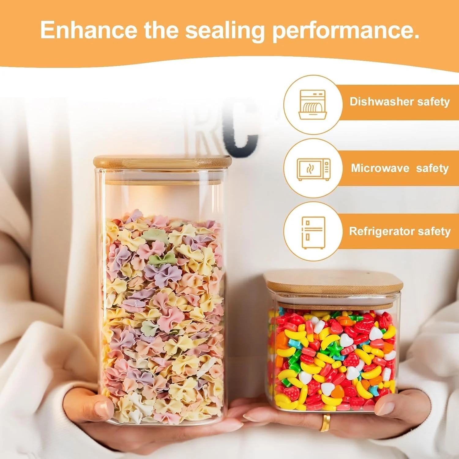 ست 6 تایی ظروف نگهداری مربعی 800 میلی لیتری KEEP MASTER، شیشه ای برای نگهداری در آشپزخانه، شیشه های شیشه ای با درب بامبو، ظروف شیشه ای شفاف برای آرد، شکر، قهوه، ظرف برنج، ظرف آب نبات