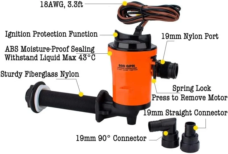 پمپ زنده نگهدارنده ماهی WQV 12V 800 GPH، پمپ هوادهی طعمه زنده، پمپ مخزن طعمه قایق، پمپ سیرکولاتور مخزن طعمه غوطه ور پمپ زنده نگهدارنده ماهی WQV 12V 800 GPH، پمپ هوادهی طعمه زنده، پمپ مخزن طعمه قایق، پمپ سیرکولاتور مخزن طعمه غوطه ور