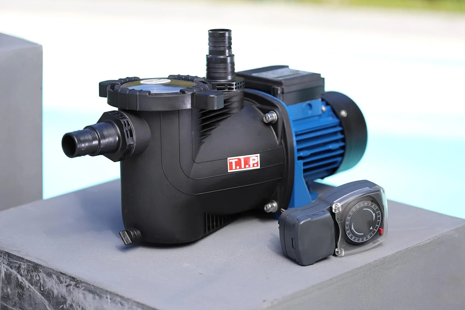 پمپ فیلتر استخر T.I.P.، پمپ گردش آب SPP 400 FT با تایمر، حداکثر 10000 لیتر در ساعت، مشکی/آبی پمپ فیلتر استخر T.I.P.، پمپ گردش آب SPP 400 FT با تایمر، حداکثر 10000 لیتر در ساعت، مشکی/آبی